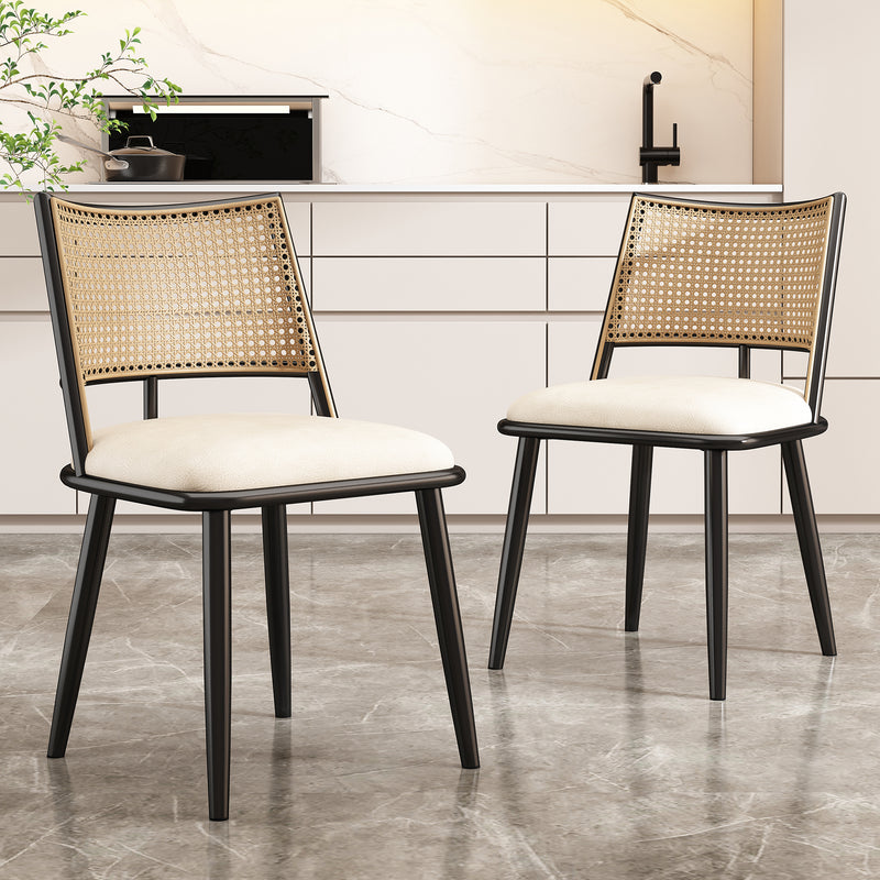 Esszimmerstuhl Set mit Rattan Rückenlehne und gepolstertem Sitz