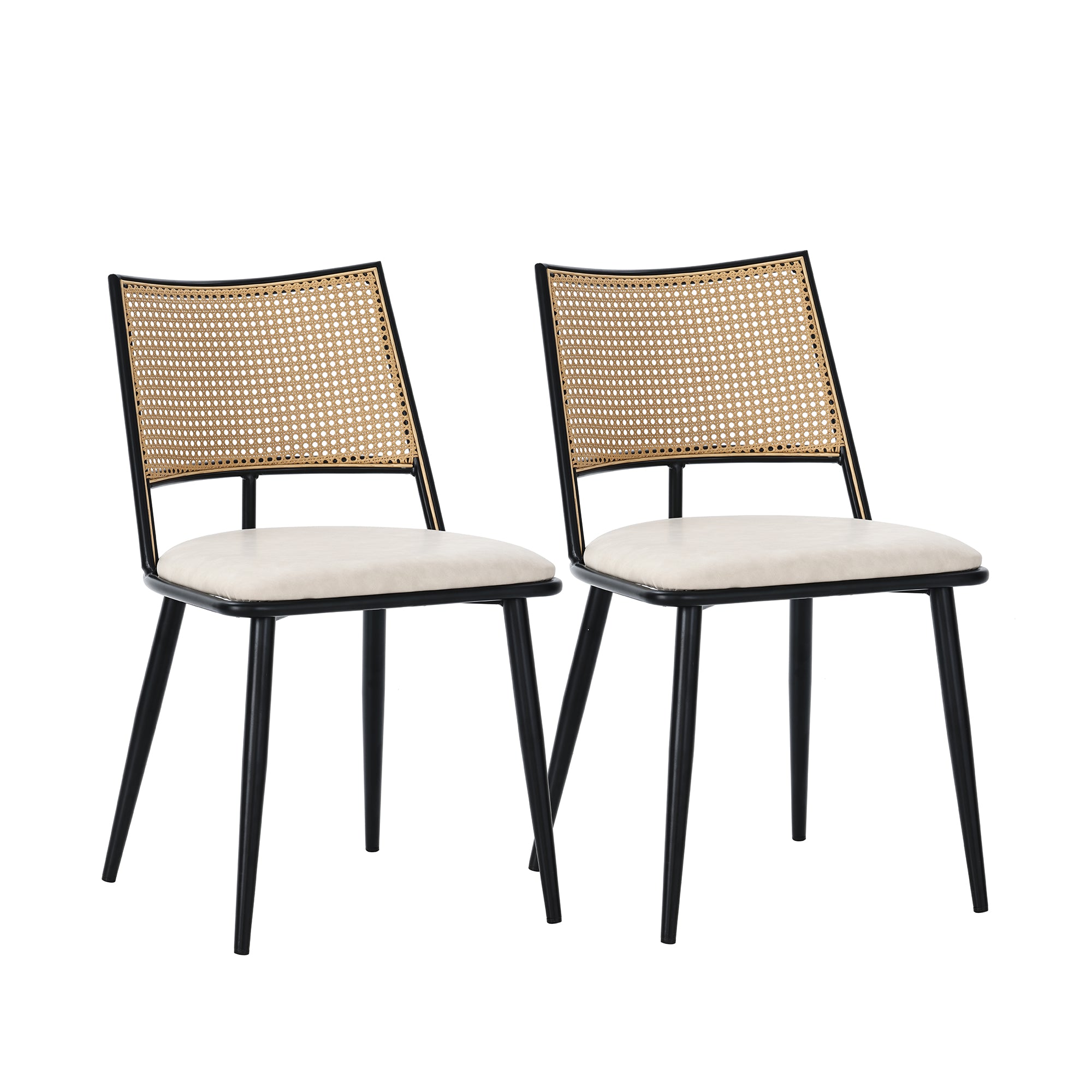 Esszimmerstuhl Set mit Rattan Rückenlehne und gepolstertem Sitz