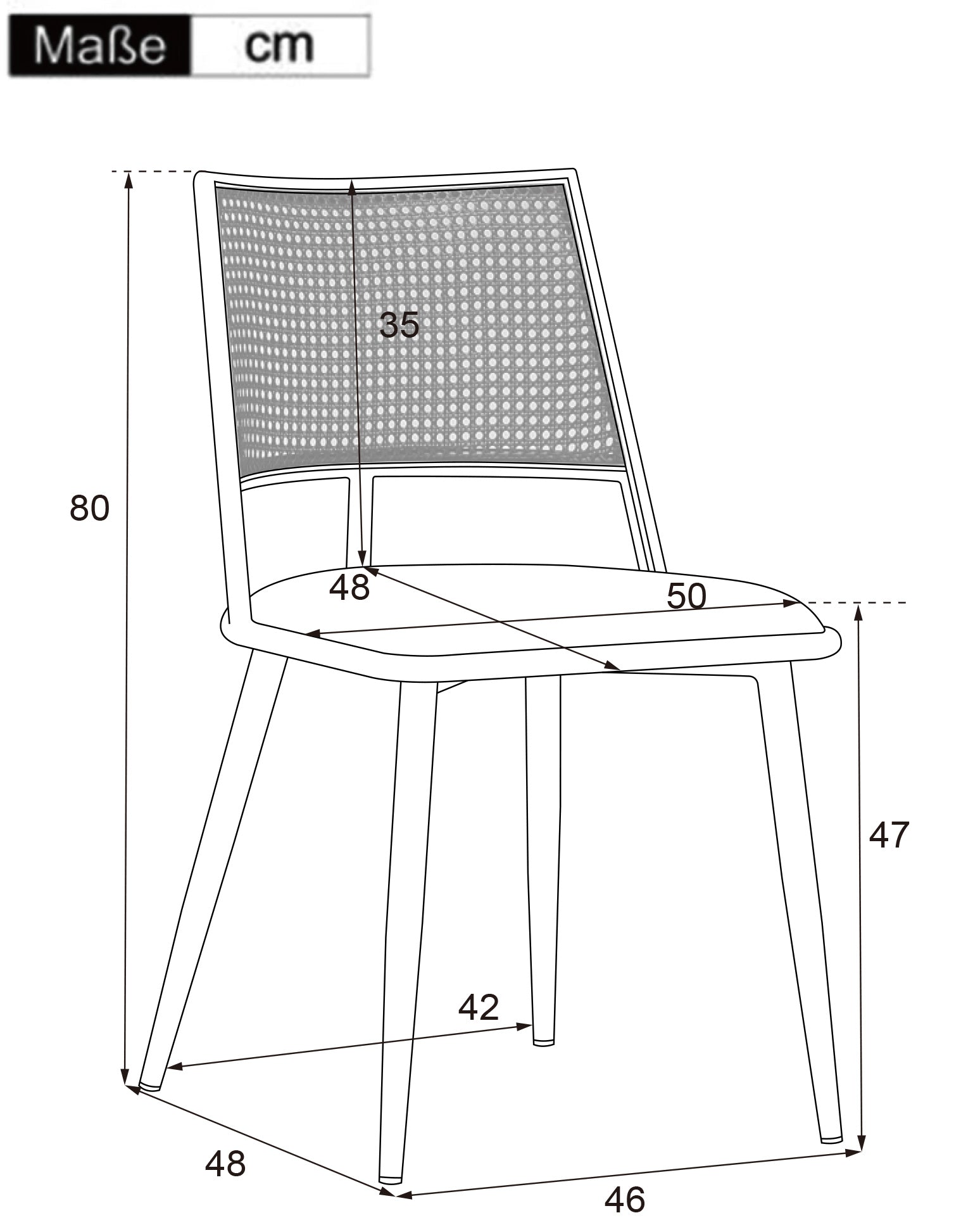 Esszimmerstuhl Set mit Rattan Rückenlehne und gepolstertem Sitz