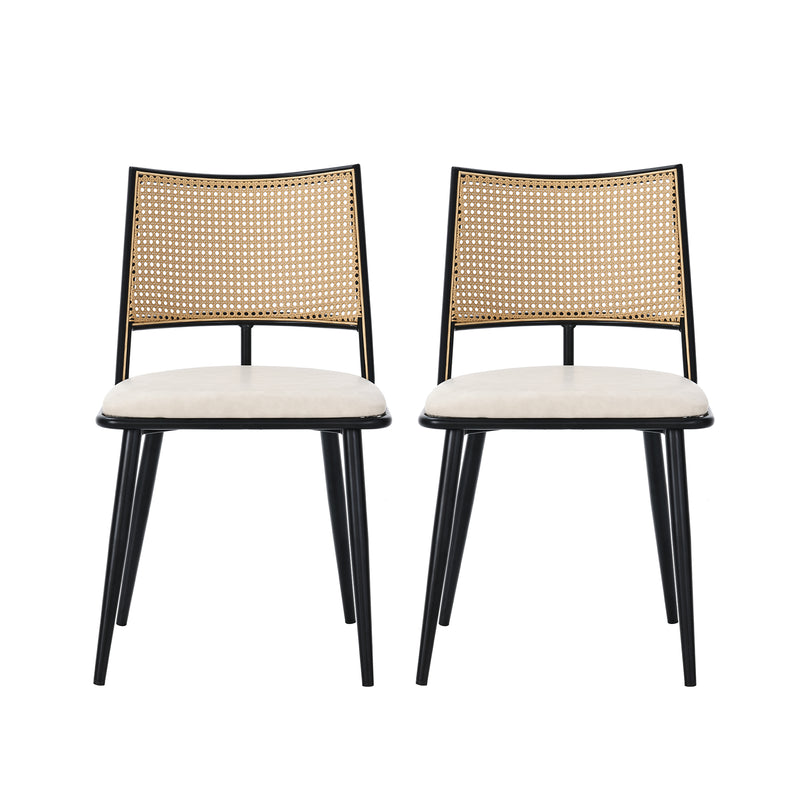 Esszimmerstuhl Set mit Rattan Rückenlehne und gepolstertem Sitz