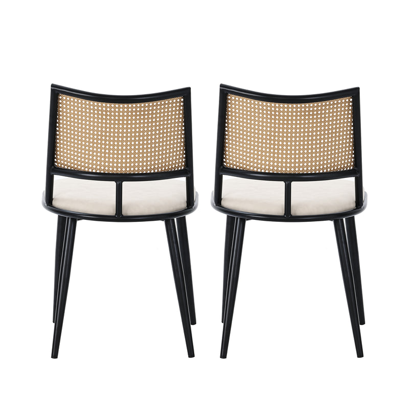 Esszimmerstuhl Set mit Rattan Rückenlehne und gepolstertem Sitz