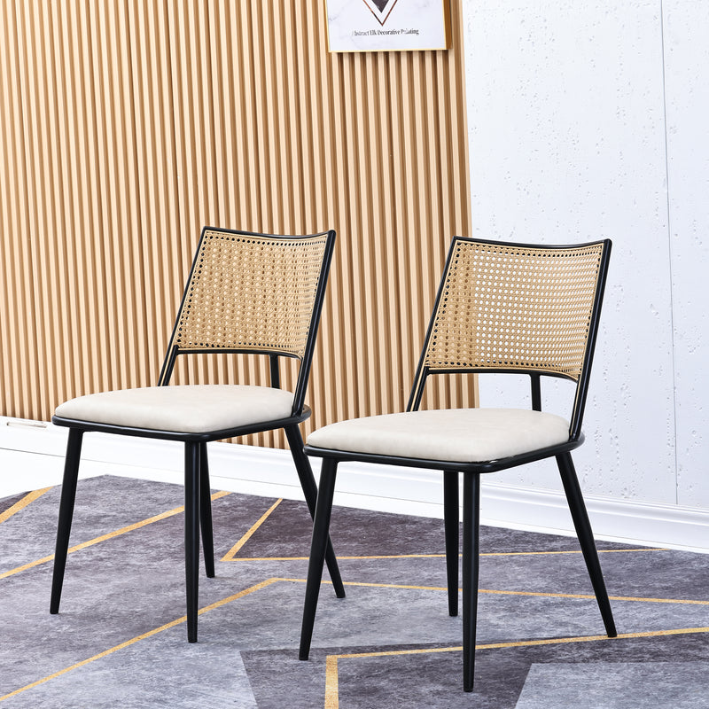 Esszimmerstuhl Set mit Rattan Rückenlehne und gepolstertem Sitz