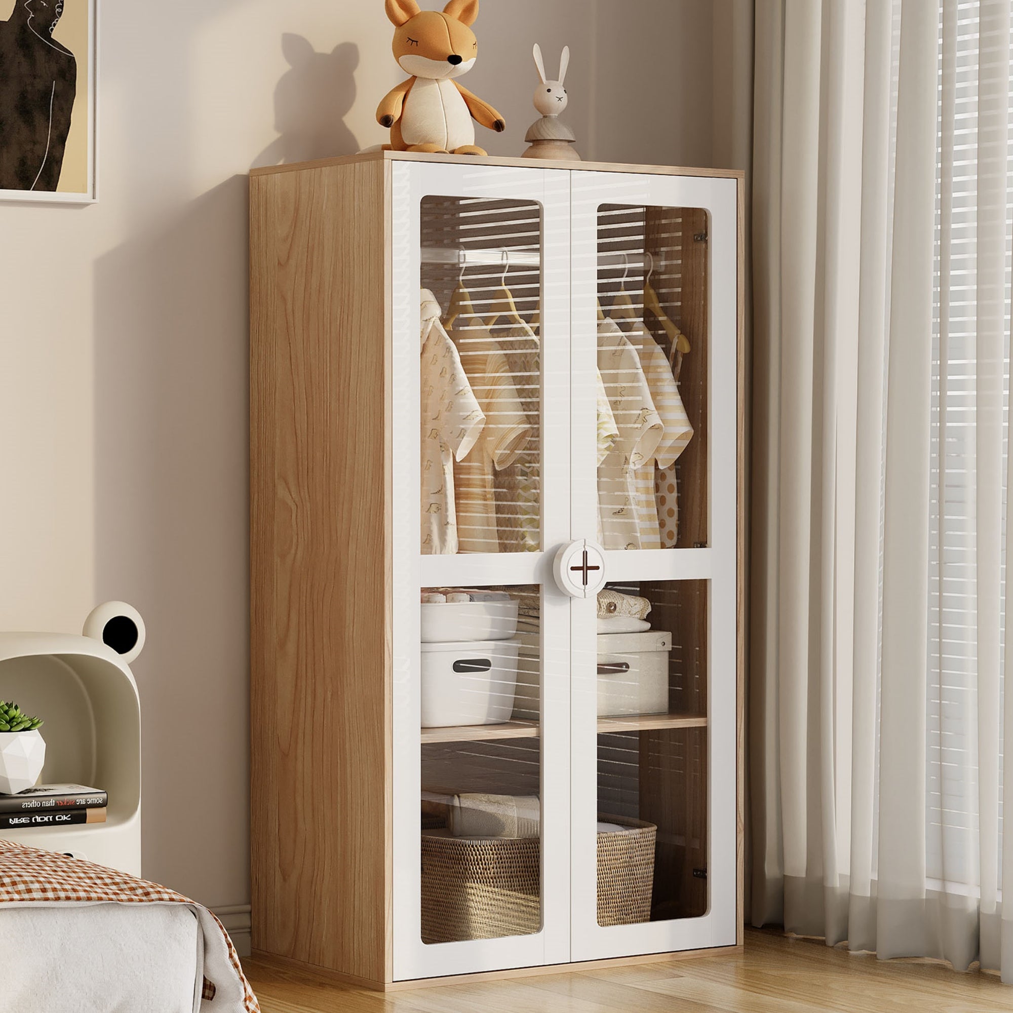 Kinderkleiderschrank mit Acryl-Türen und verstellbaren Regalen