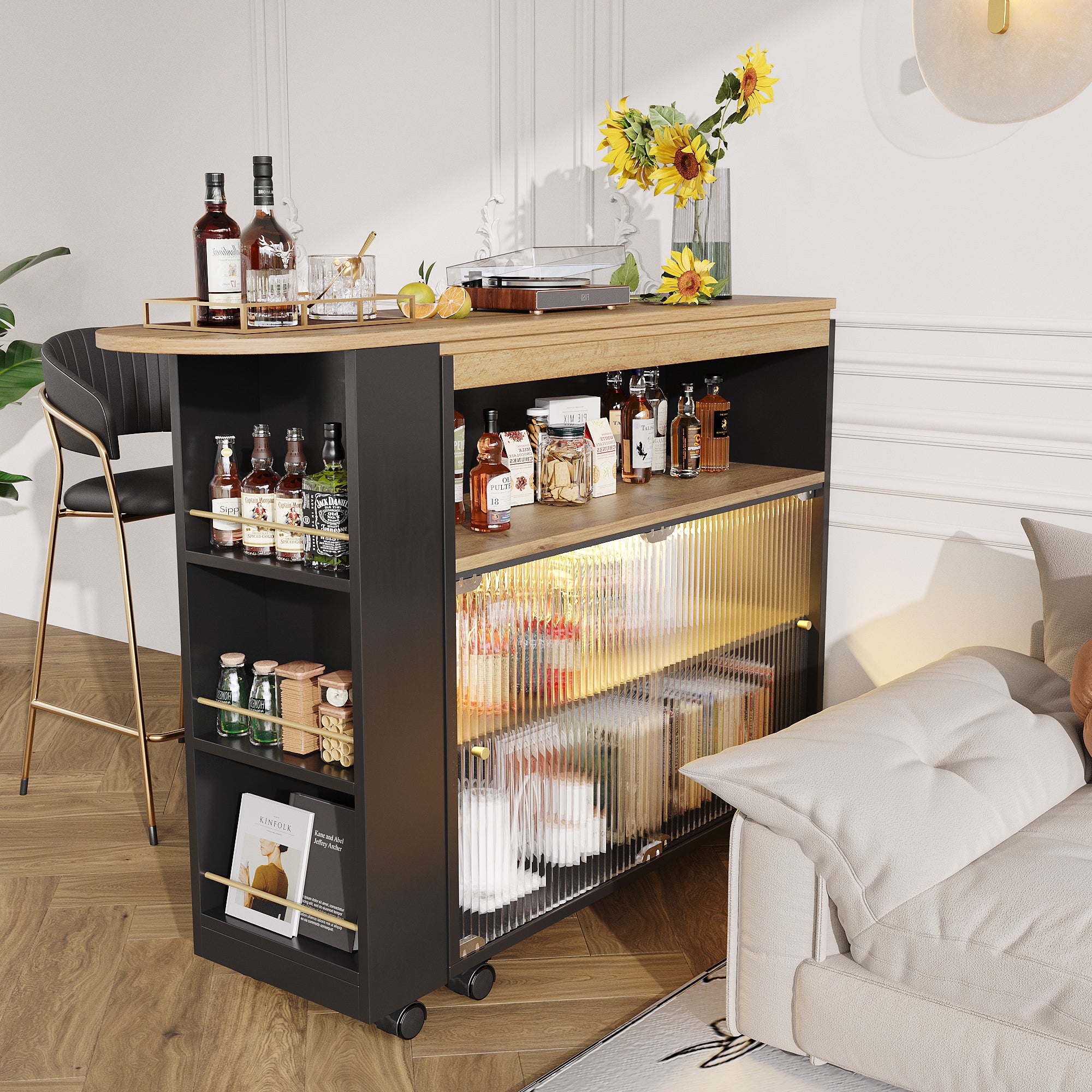 Ausziehbarer Bartisch mit LED & Stauraum