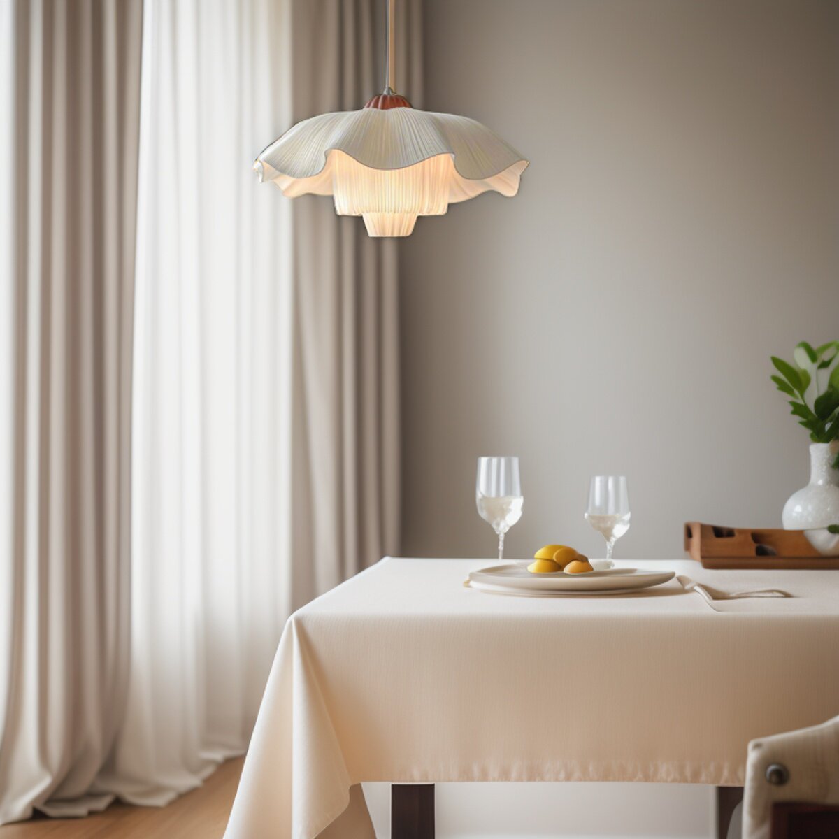 Französisch inspirierte Pendelleuchte mit Stoffschirm im romantischen Design