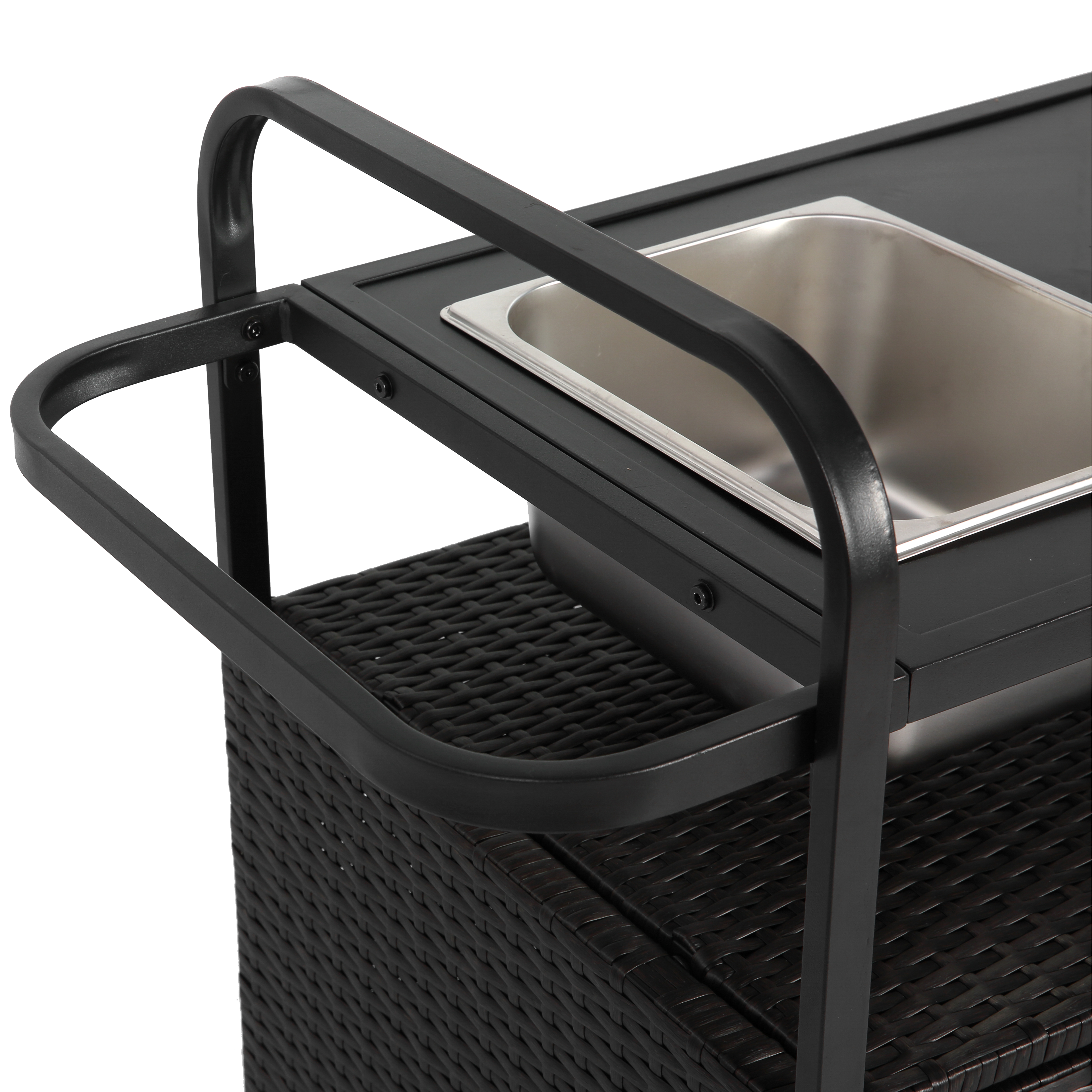 Outdoor Barwagen mit Stauraum – Servierwagen mit Spüle, Rollen und Rattan-Design