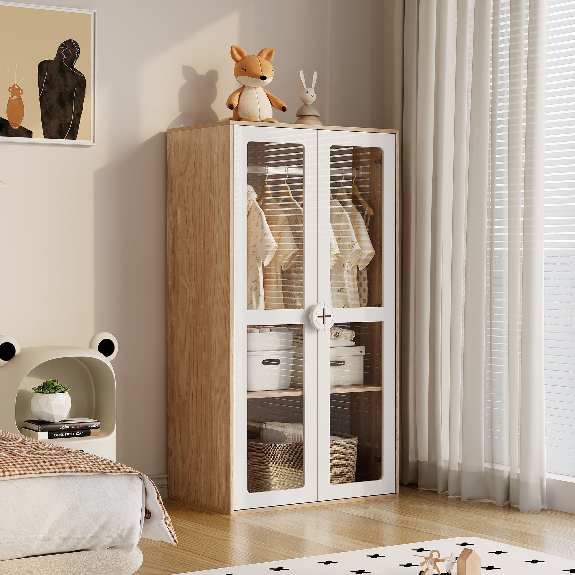 Kinderkleiderschrank mit Acryl-Türen und verstellbaren Regalen