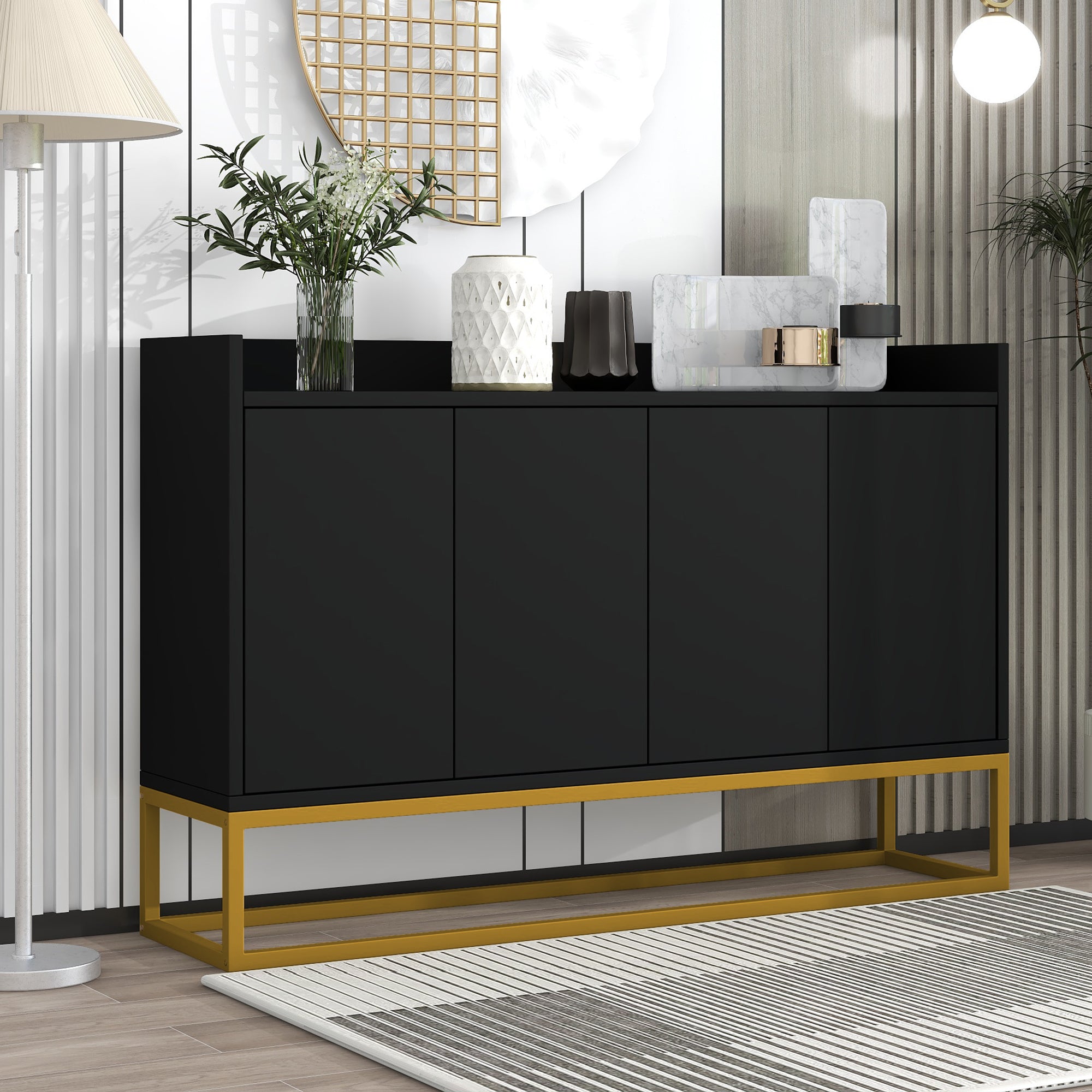 Minimalist Black 4-Door Sideboard Cabinet