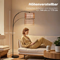 Moderne höhenverstellbare Bogen-Stehlampe mit Stoffschirm und Fußschalter