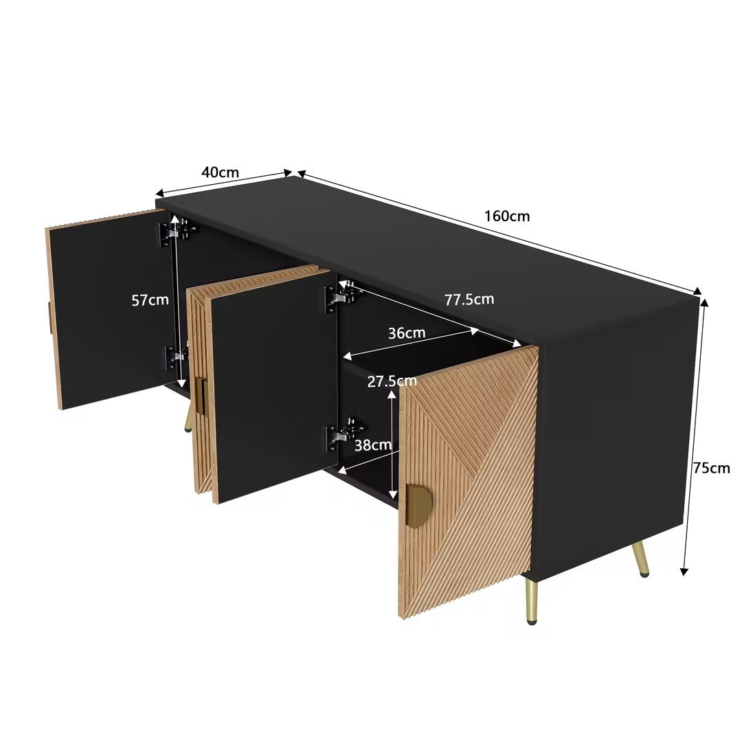 Modernes Sideboard mit Strukturfront und goldenen Akzenten