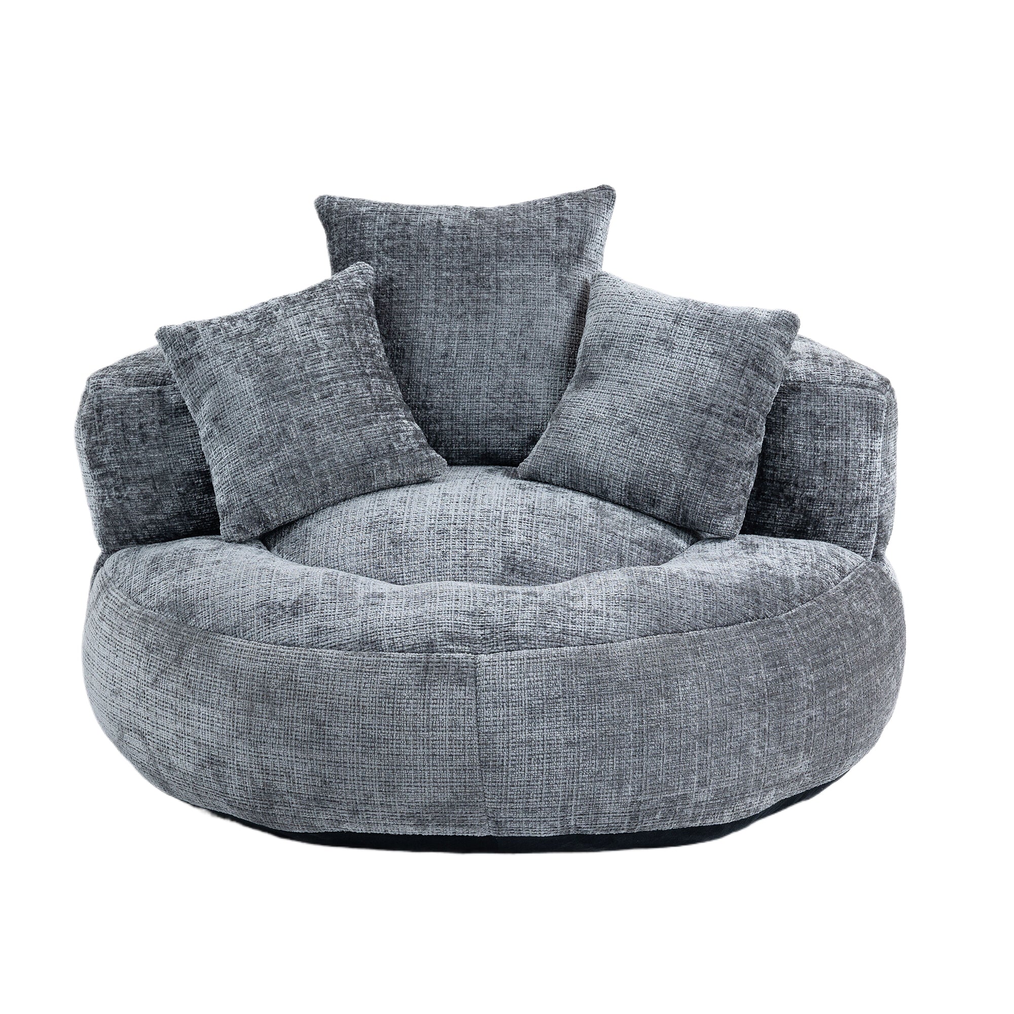 Runder Lazy Sofa Lounger in Grau – Komfortabler Chenille Sitzsack mit Kissen