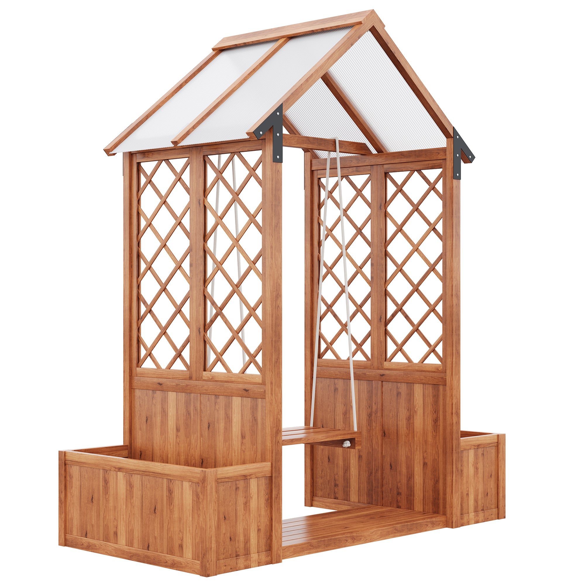 Pflanzkübel mit Schaukel und Rankgitter – Garten-Pflanzgefäß mit Sonnendach und Holzrahmen