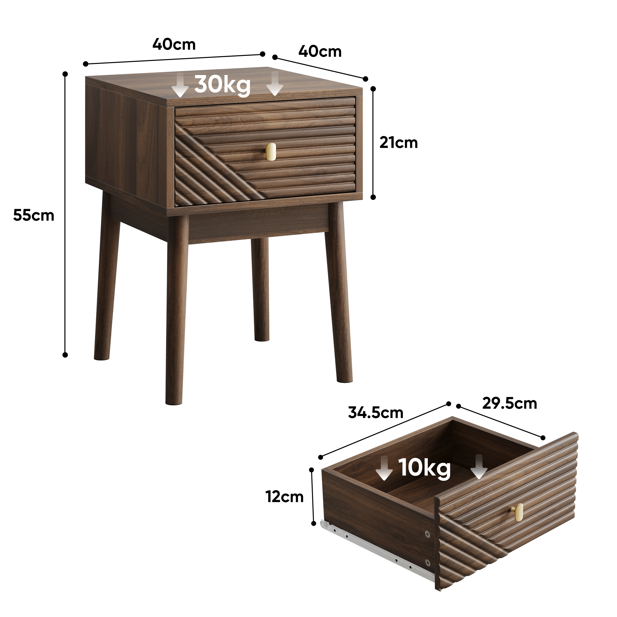 Nachttisch im Mid-Century Design mit Schublade