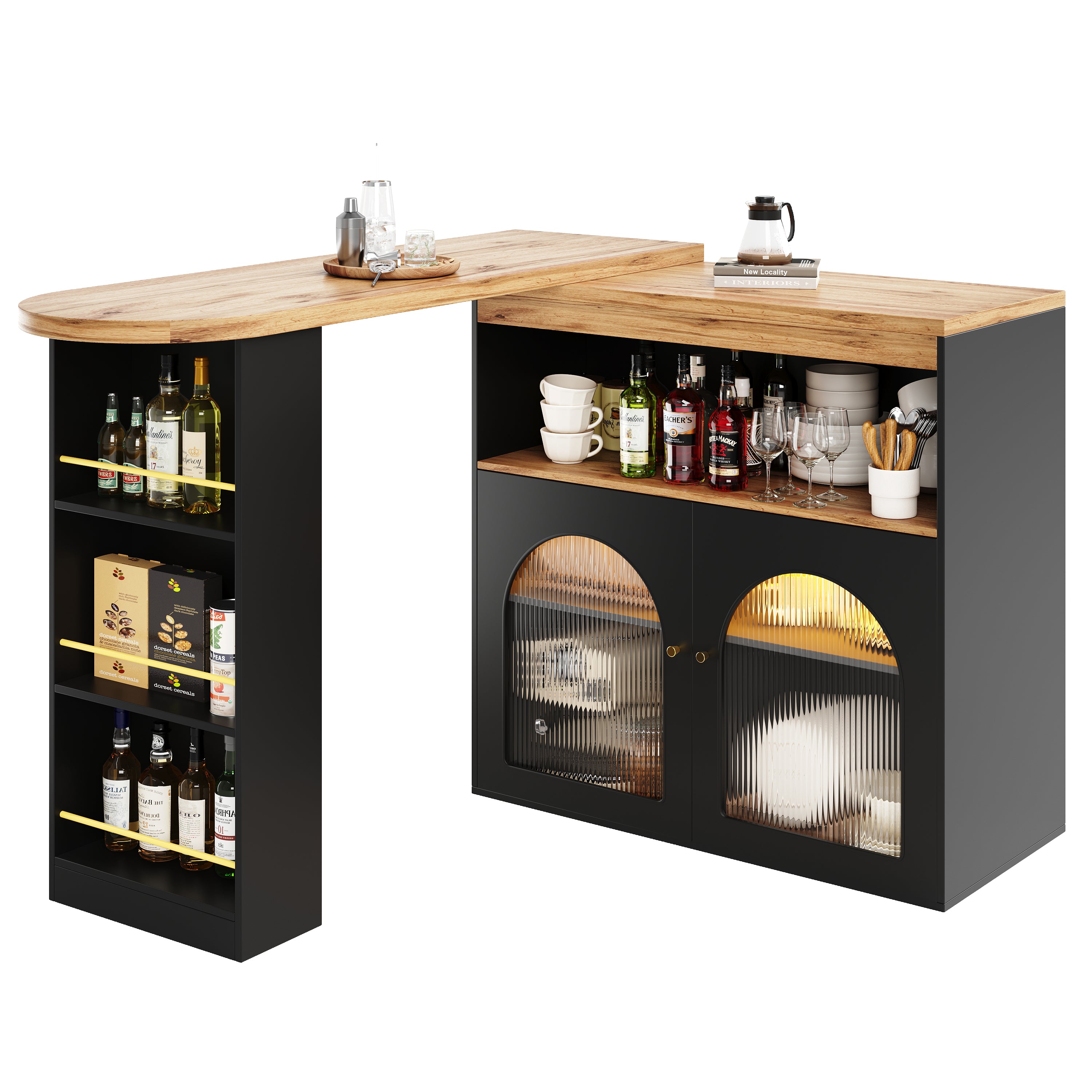 Moderner ausziehbarer Bartisch mit LED & Stauraum
