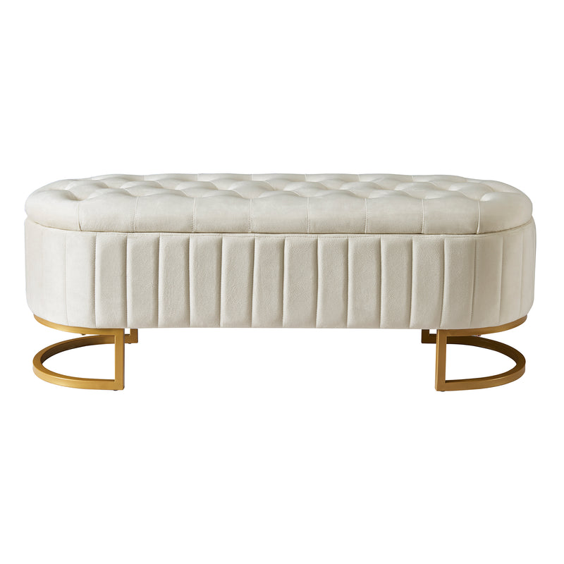 Moderne Samt Sitzbank mit Stauraum in Beige