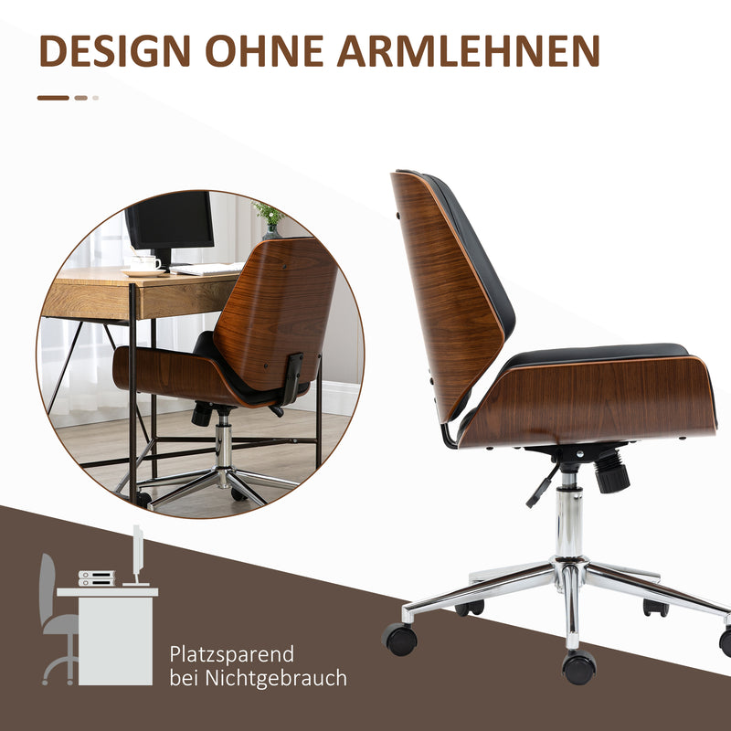 Retro-Bürostuhl in Schwarz mit Holzrahmen