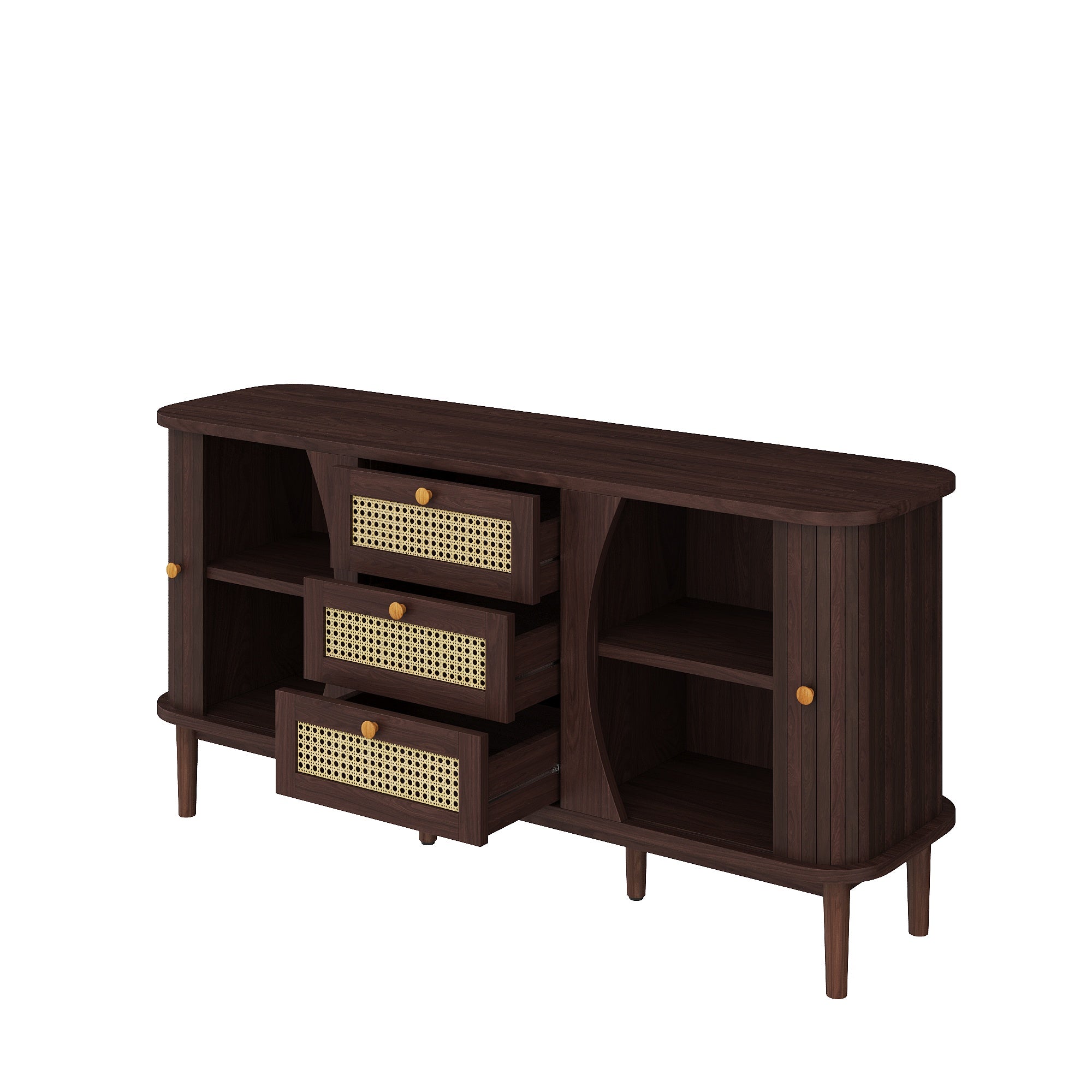 Modernes Sideboard mit Rattan-Details und Schiebetüren
