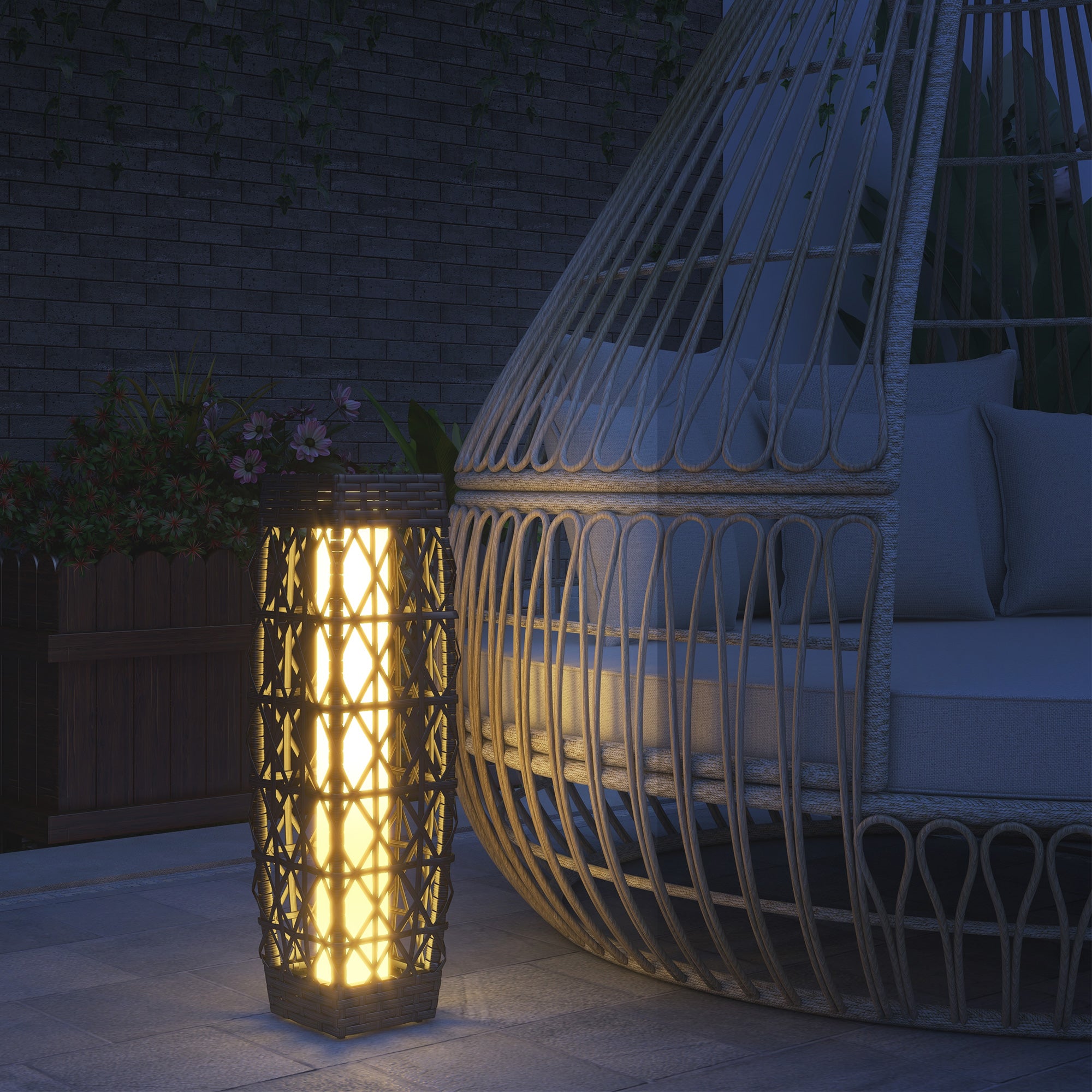 Dekorative Solar-Gartenleuchte im Rattan-Design für stimmungsvolle Außenbeleuchtung