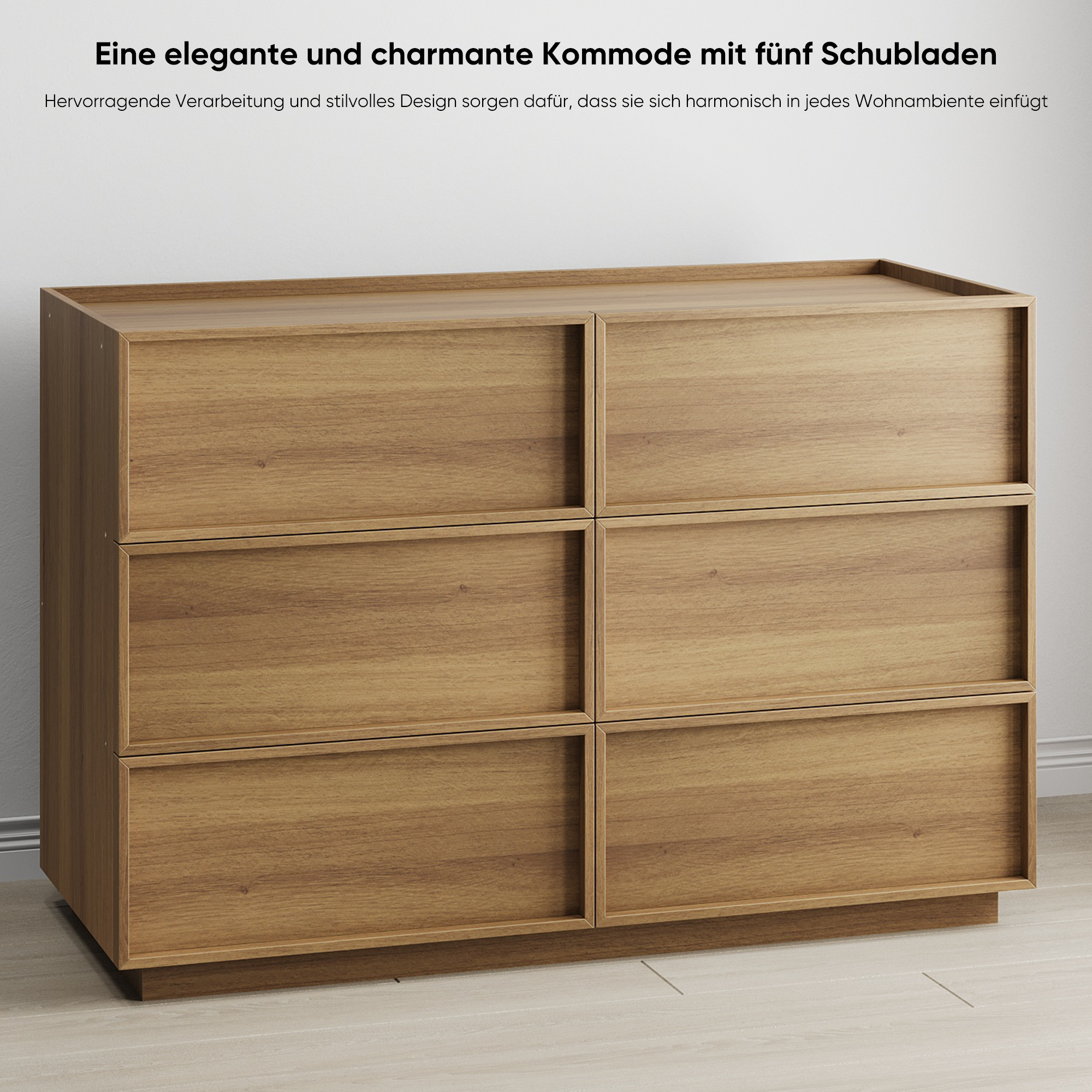 Moderne Kommode mit 6 Schubladen in Eichenoptik