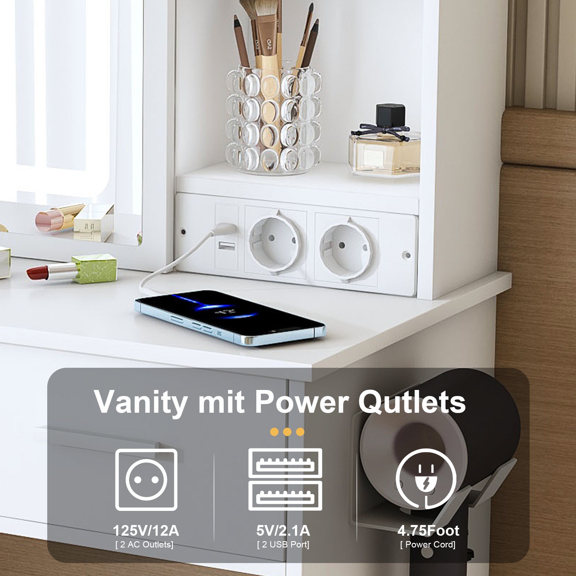 Moderner Schminktisch mit LED-Spiegel und Stauraum