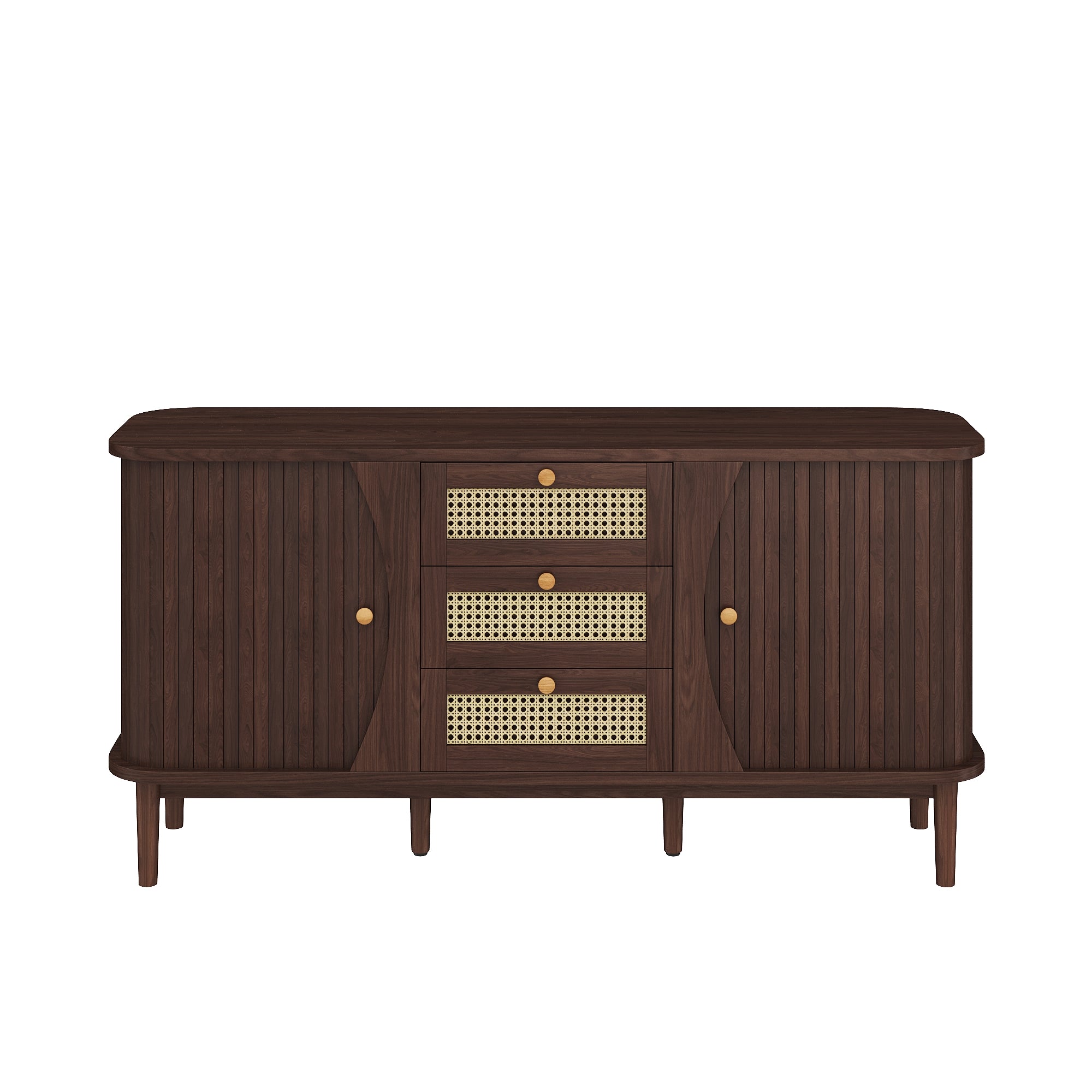 Modernes Sideboard mit Rattan-Details und Schiebetüren