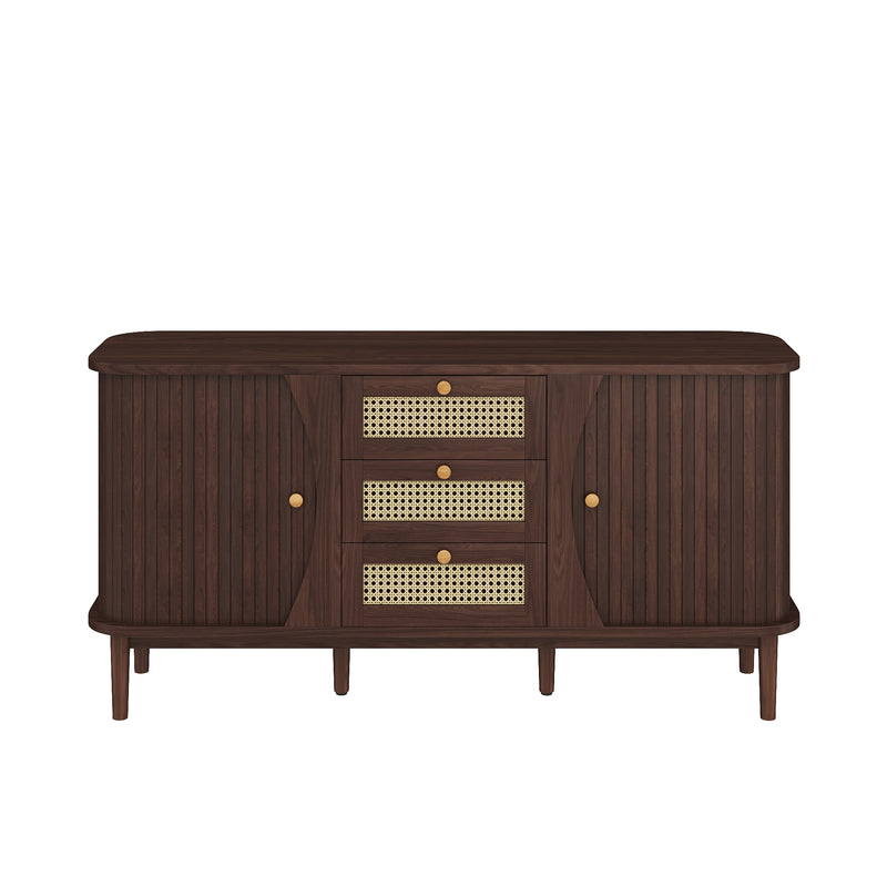 Modernes Sideboard mit Rattan-Details und Schiebetüren