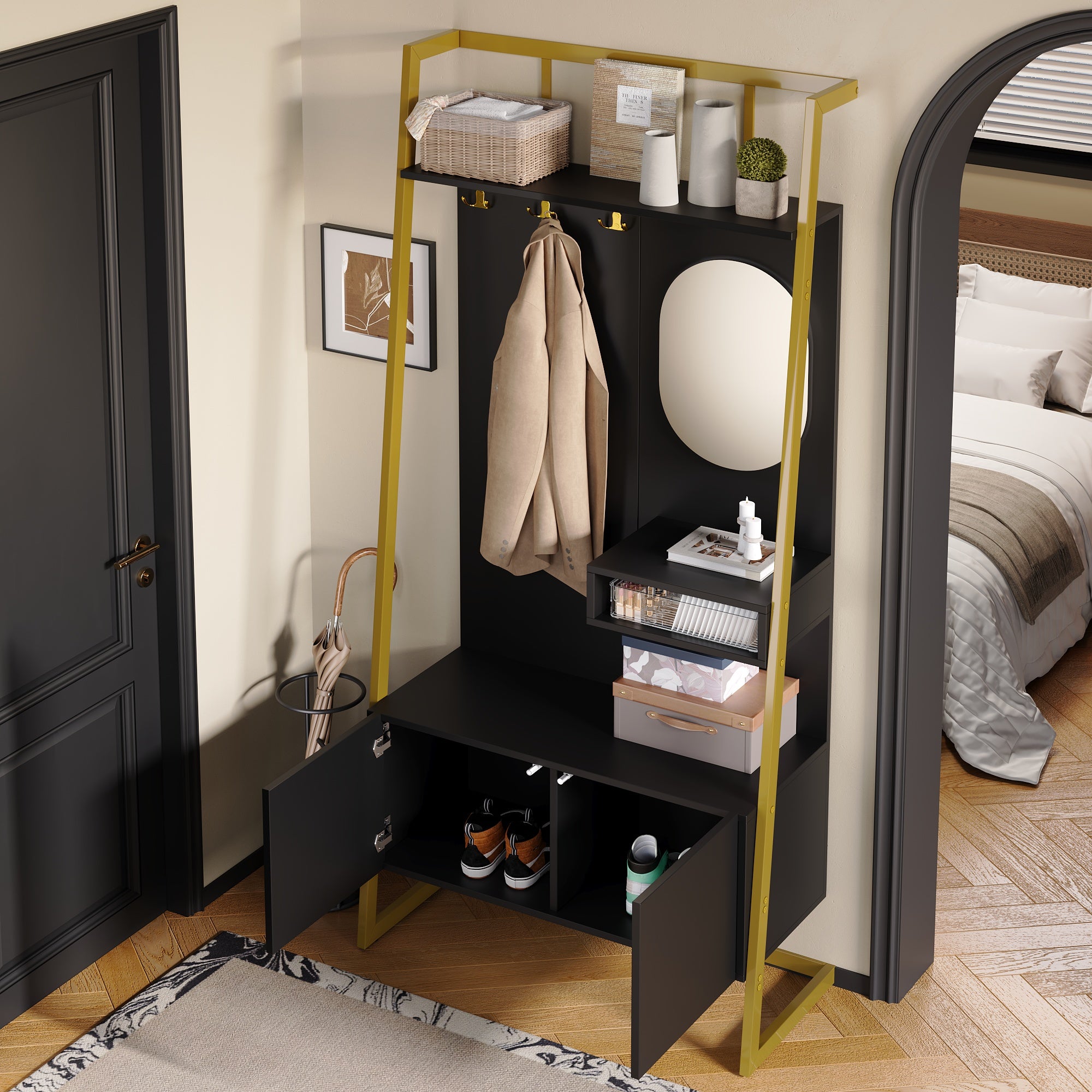 Moderne Kompaktgarderobe mit Spiegel & Stauraum