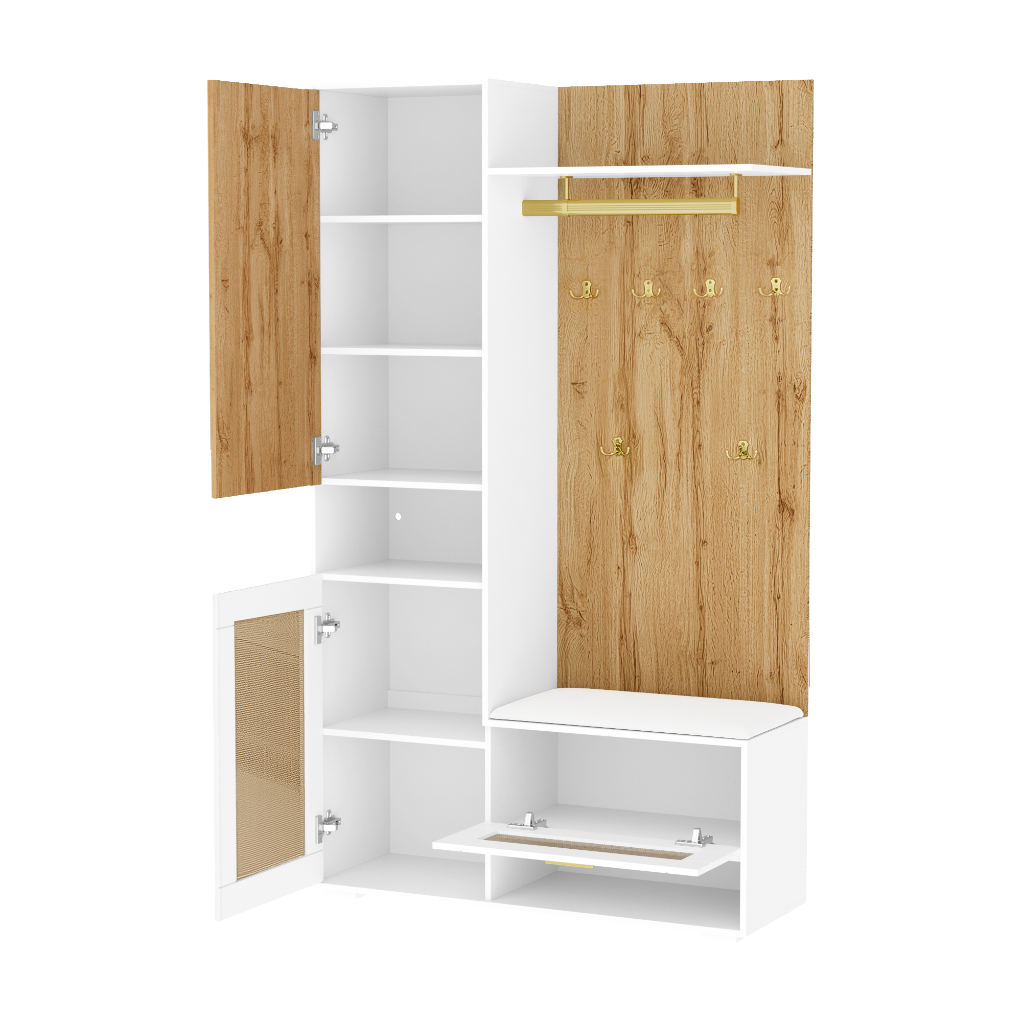 Modernes Garderoben-Set mit Spiegel, LED-Beleuchtung & Sitzbank