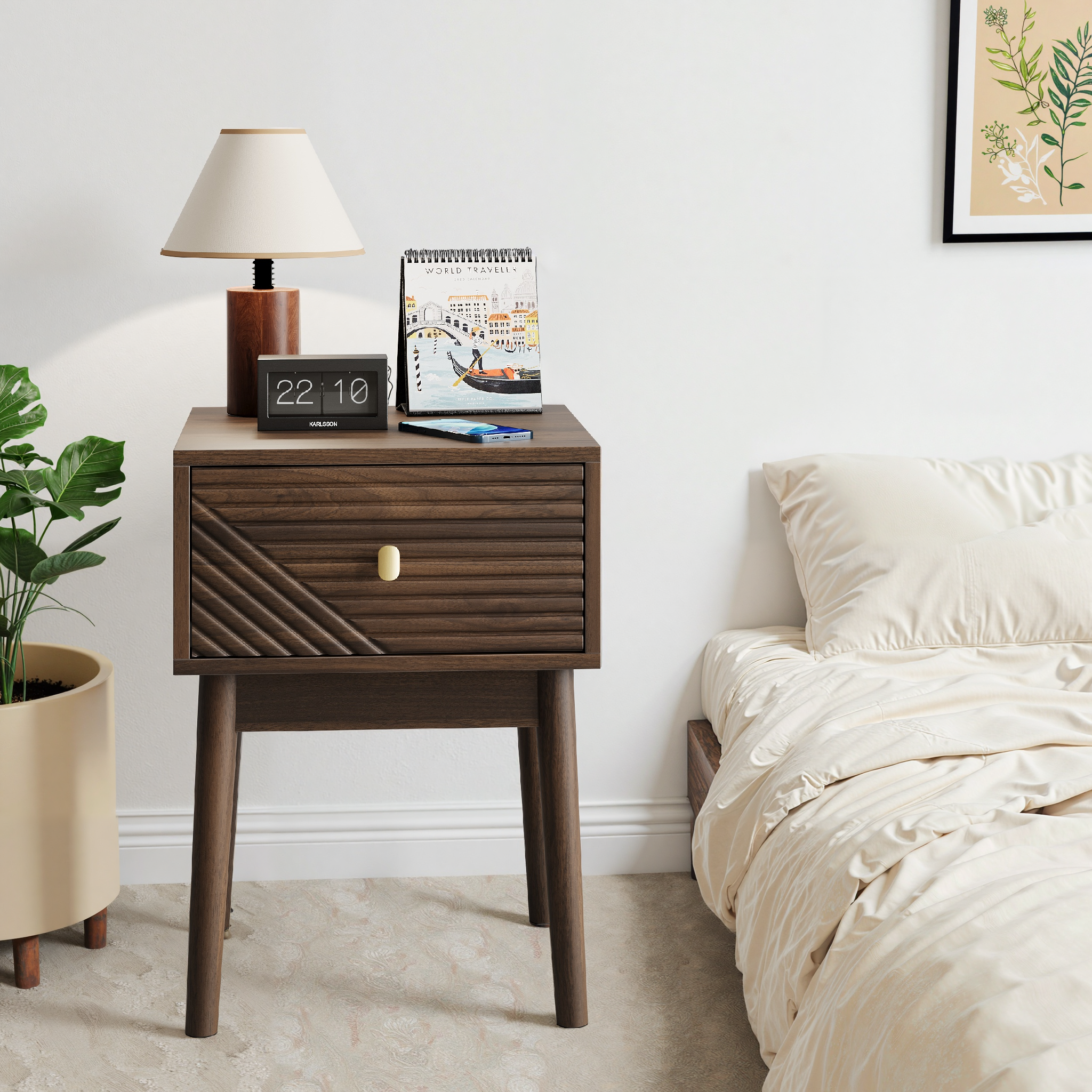 Nachttisch im Mid-Century Design mit Schublade