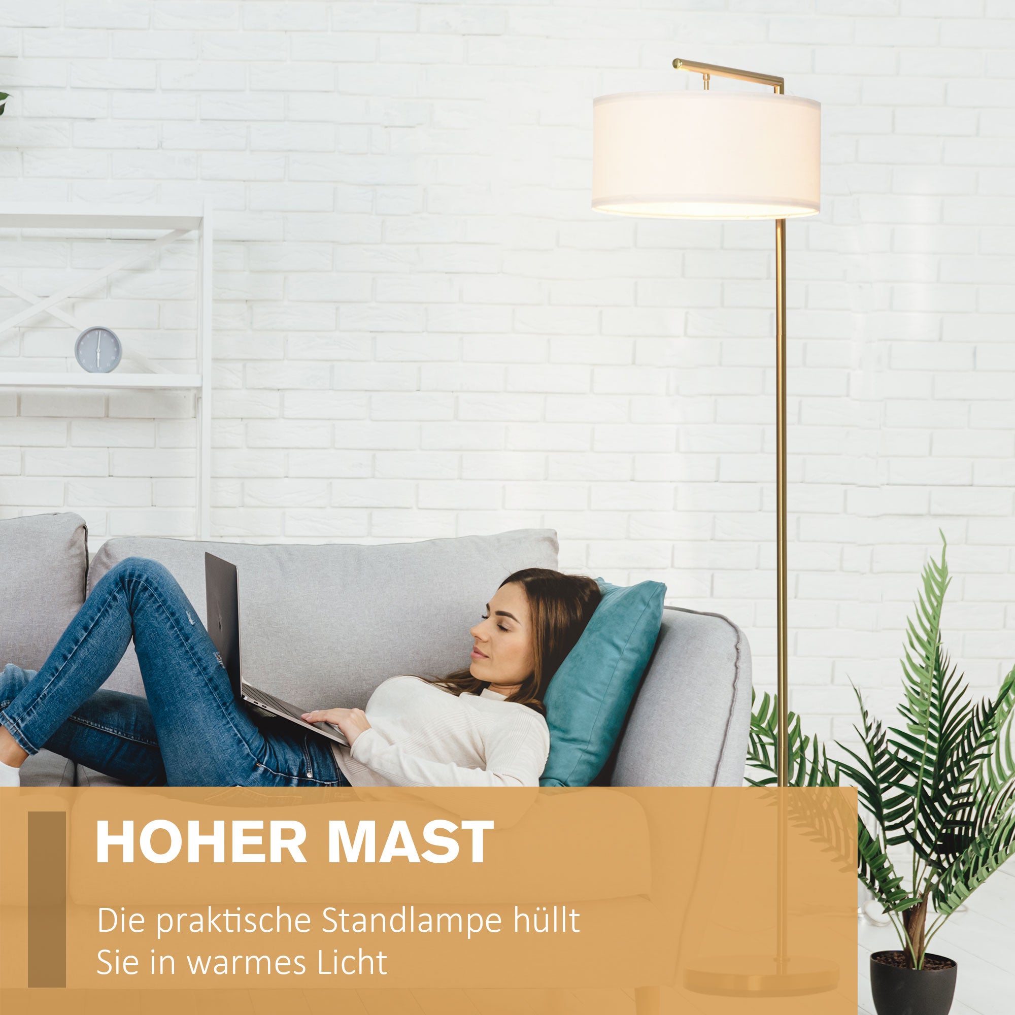 Moderne Stehlampe mit Stoffschirm und stabilem Metallgestell für Wohnräume