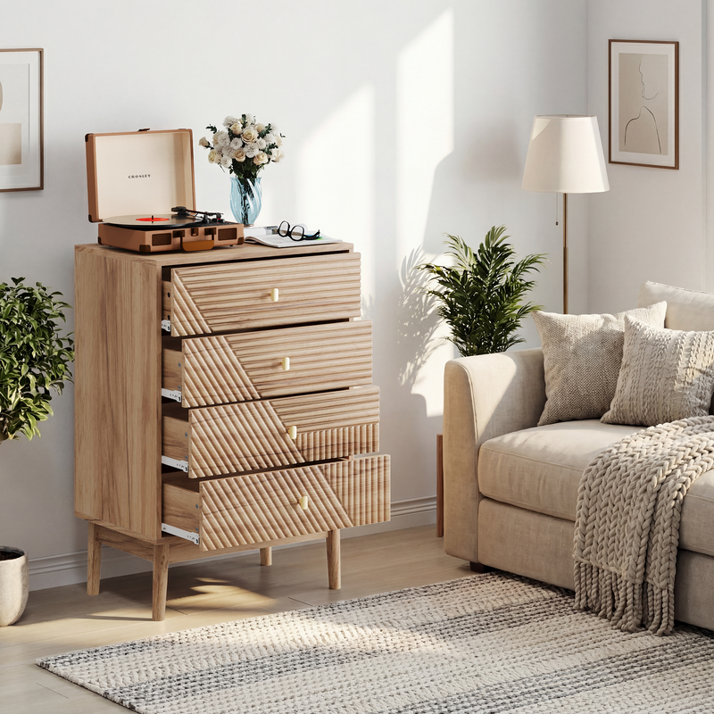 Modern Oak 4-Drawer Storage Cabinet