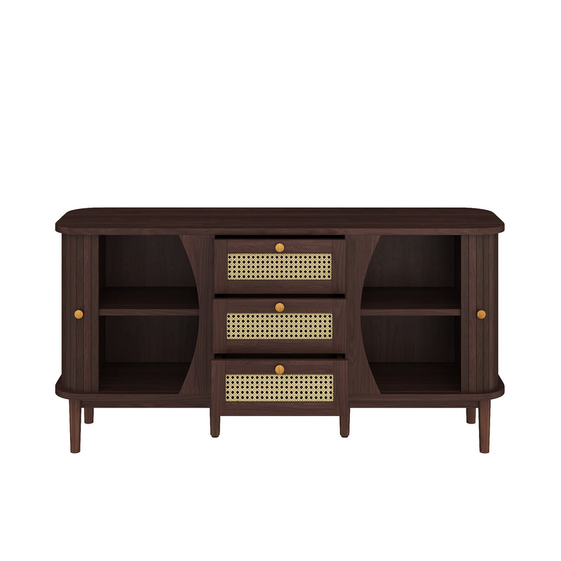 Modernes Sideboard mit Rattan-Details und Schiebetüren