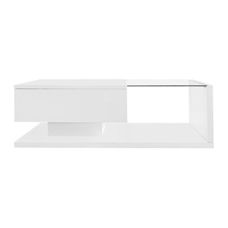 Moderner Couchtisch Hochglanz Weiß mit Glas & LED