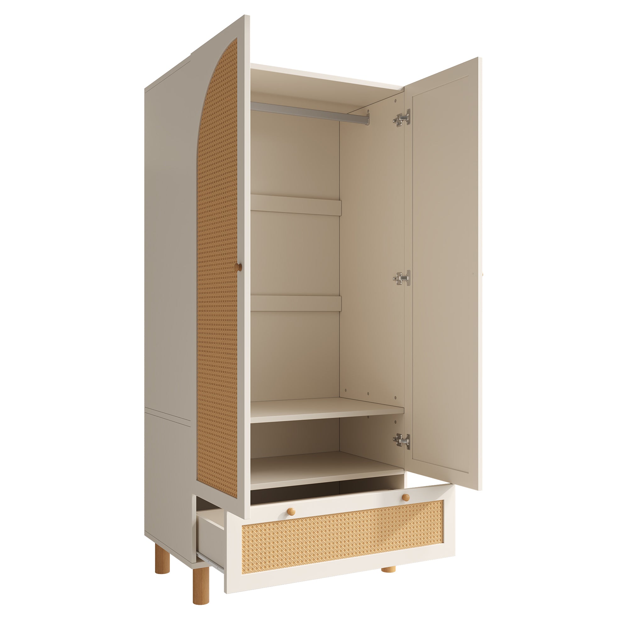 Landhaus Kleiderschrank mit Rattanfront und vielseitigem Stauraum