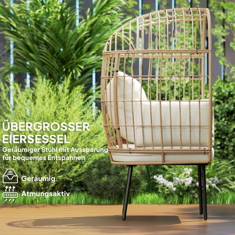 Ei-Rattansessel mit Polster – Übergroßer Loungesessel für Garten, Balkon & Terrasse