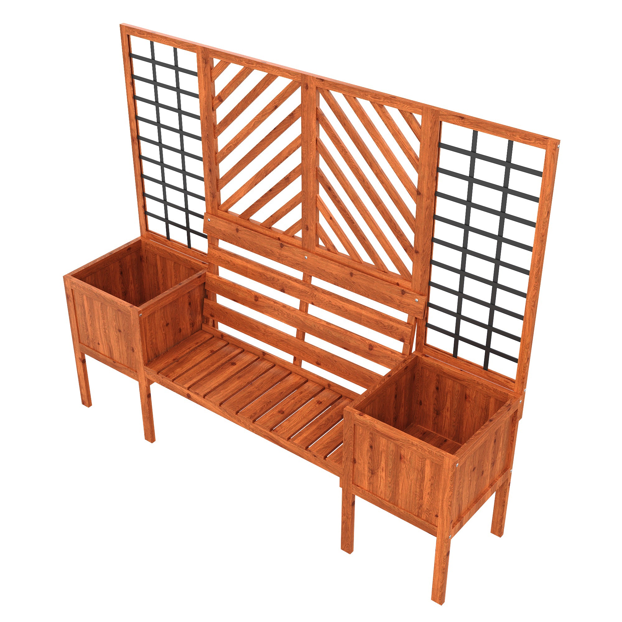 Pflanzkübel mit Spalier und Sitzbank – Massivholz Pflanzkasten für Garten und Terrasse