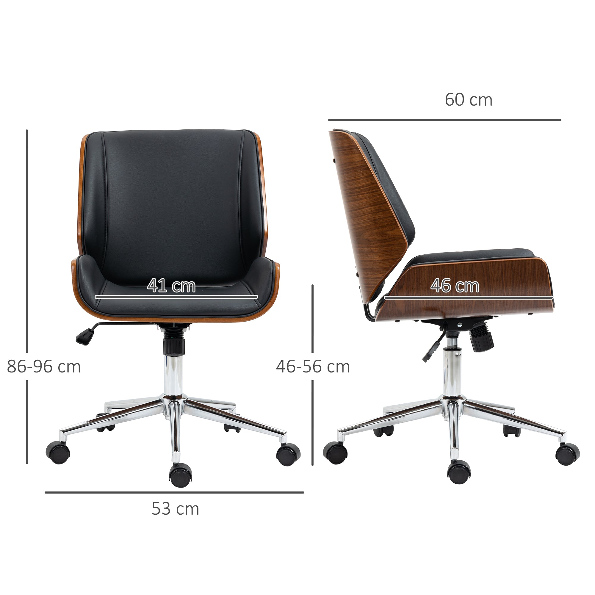 Retro-Bürostuhl in Schwarz mit Holzrahmen