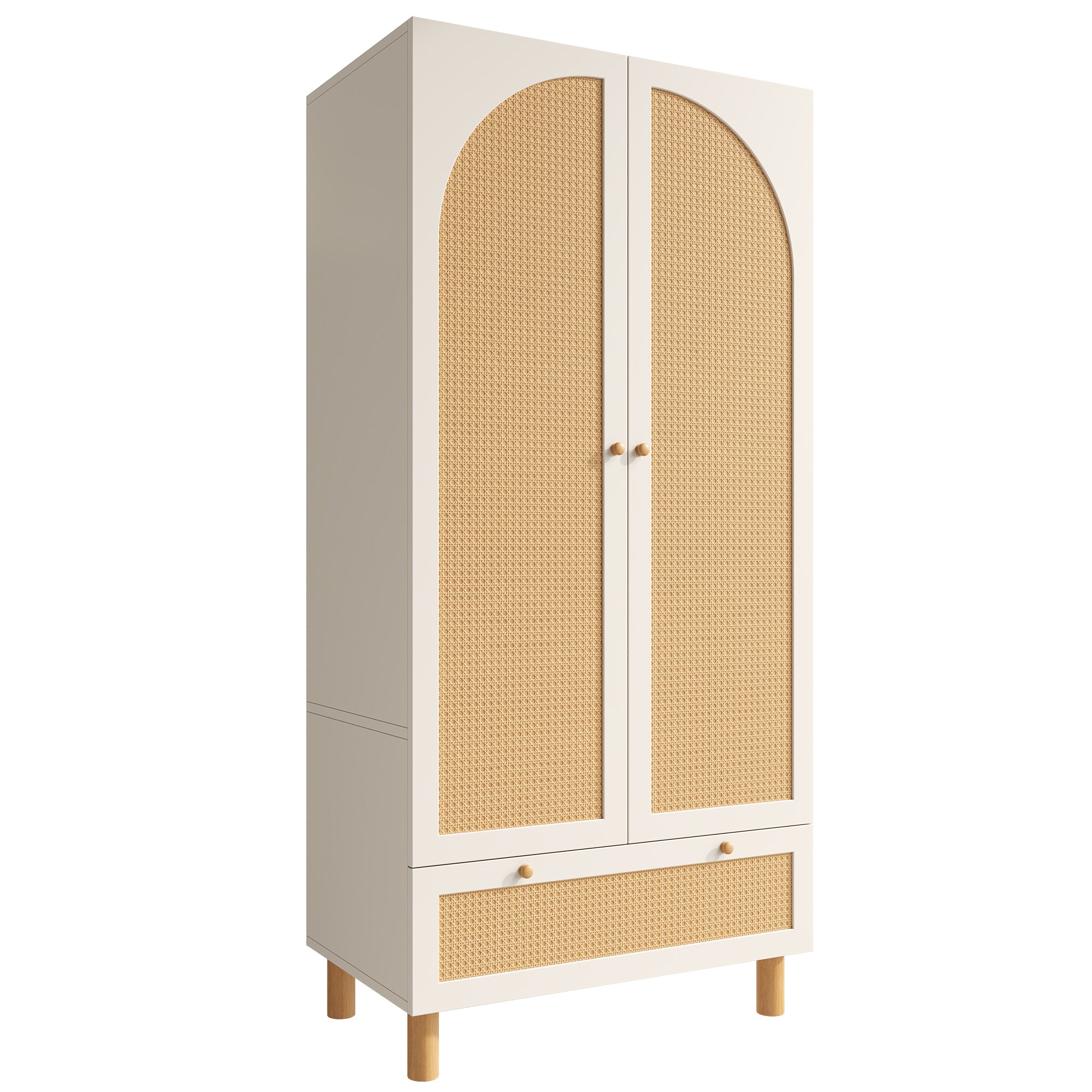 Landhaus Kleiderschrank mit Rattanfront und vielseitigem Stauraum