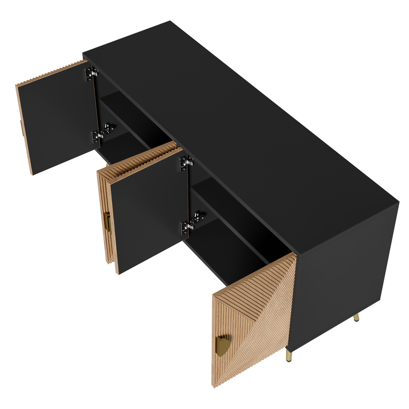 Modernes Sideboard mit Strukturfront und goldenen Akzenten