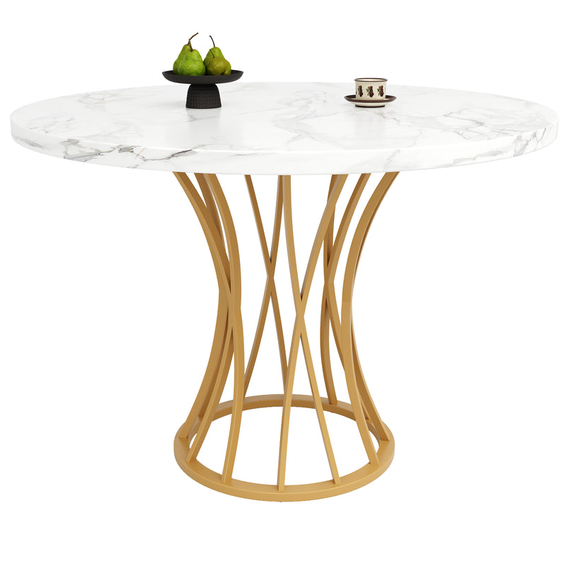 Runder Esstisch mit Marmormuster und elegantem Metallgestell