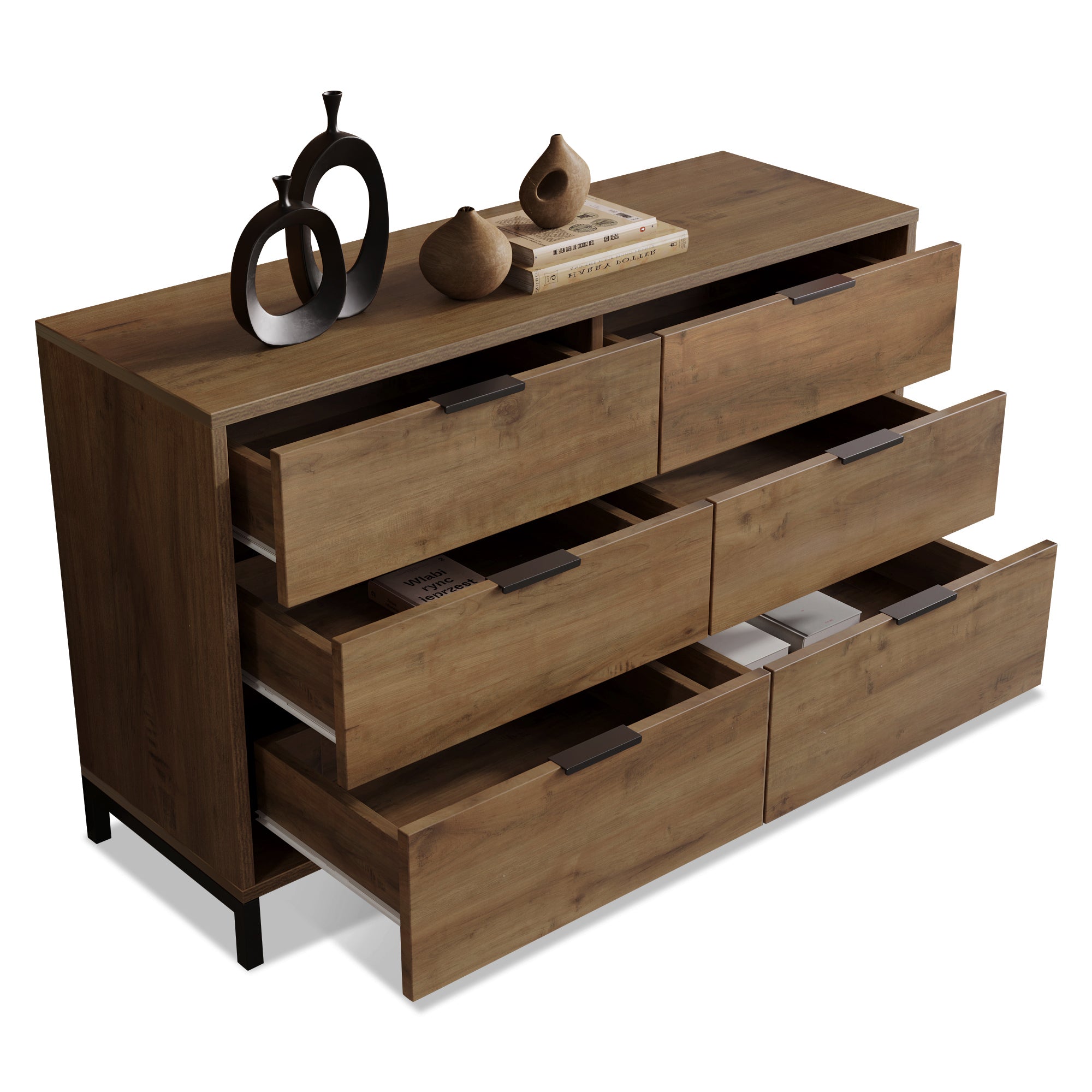 Kommode mit 6 Schubladen – Industrial Design in Dunkler Eiche