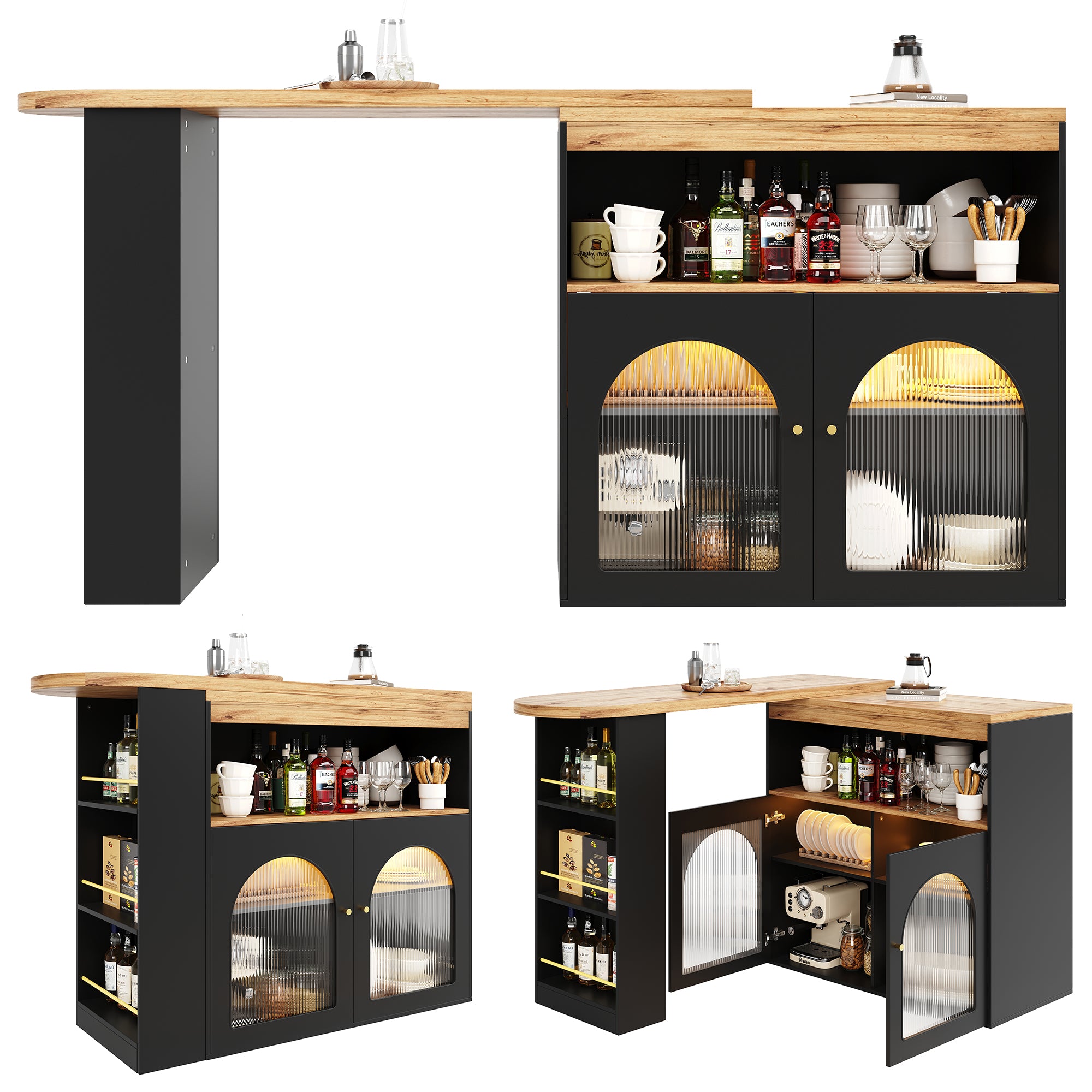 Moderner ausziehbarer Bartisch mit LED & Stauraum