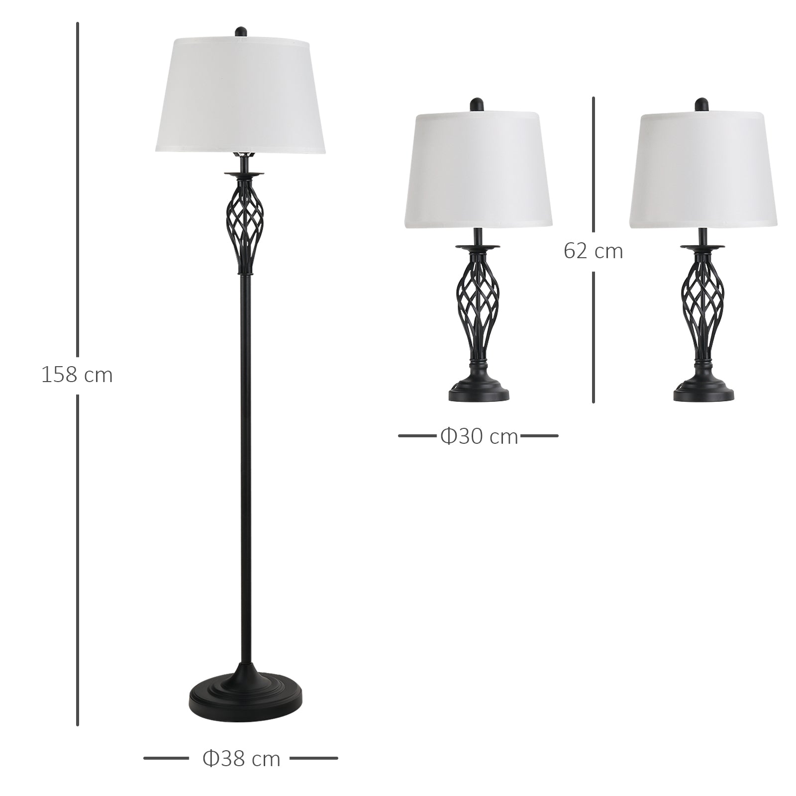 Vintage 3-teiliges Lampen-Set mit Steh- und Tischleuchten für stilvolle Raumbeleuchtung