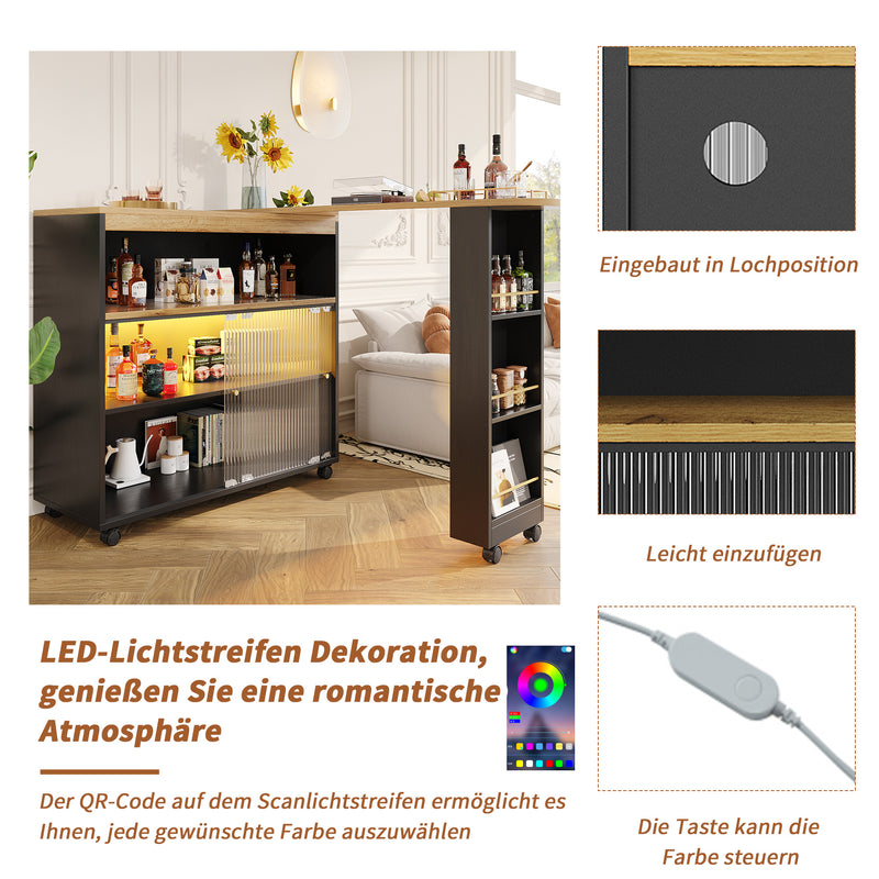 Ausziehbarer Bartisch mit LED & Stauraum