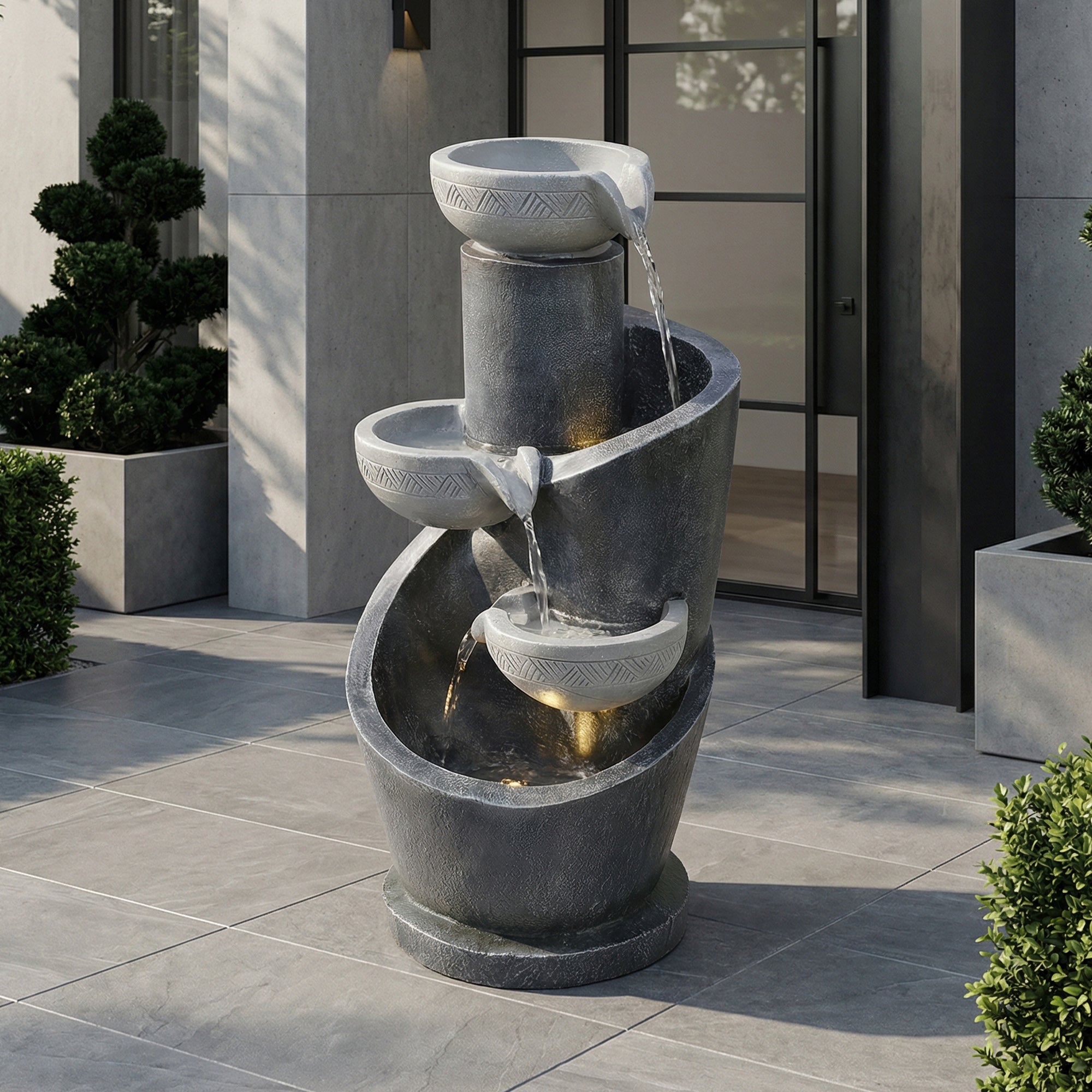 Gartenbrunnen mit LED-Beleuchtung – Dekoratives Wasserspiel mit Pumpe für Garten und Terrasse
