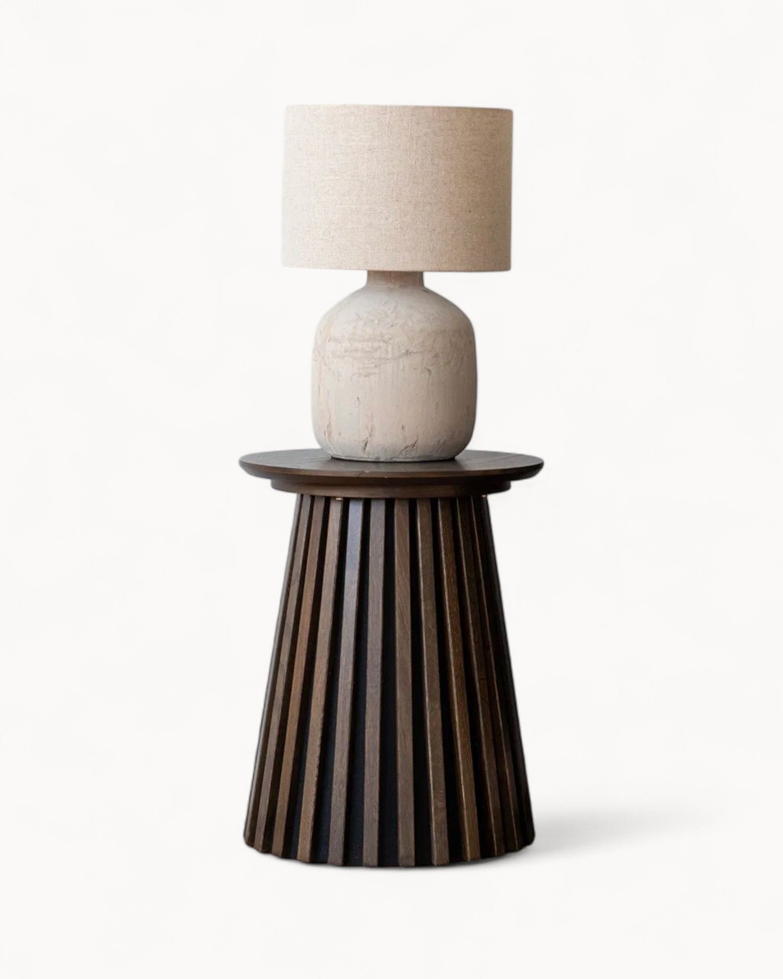 Tischlampe aus Keramik in Steinoptik hellbraun mit E27 Fassung