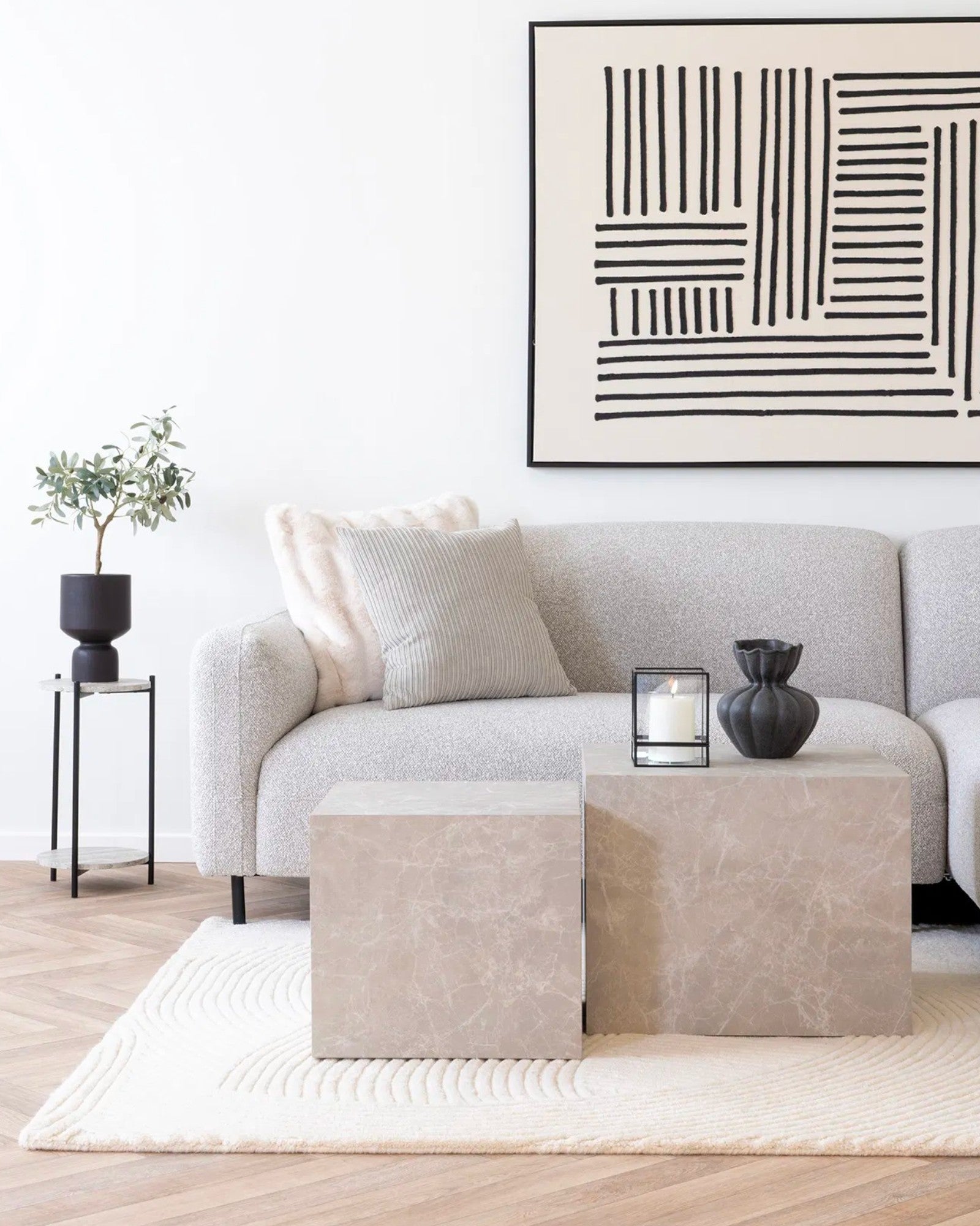 Prag Couchtisch Set – Marmoroptik Beige, Rund, 2er-Set