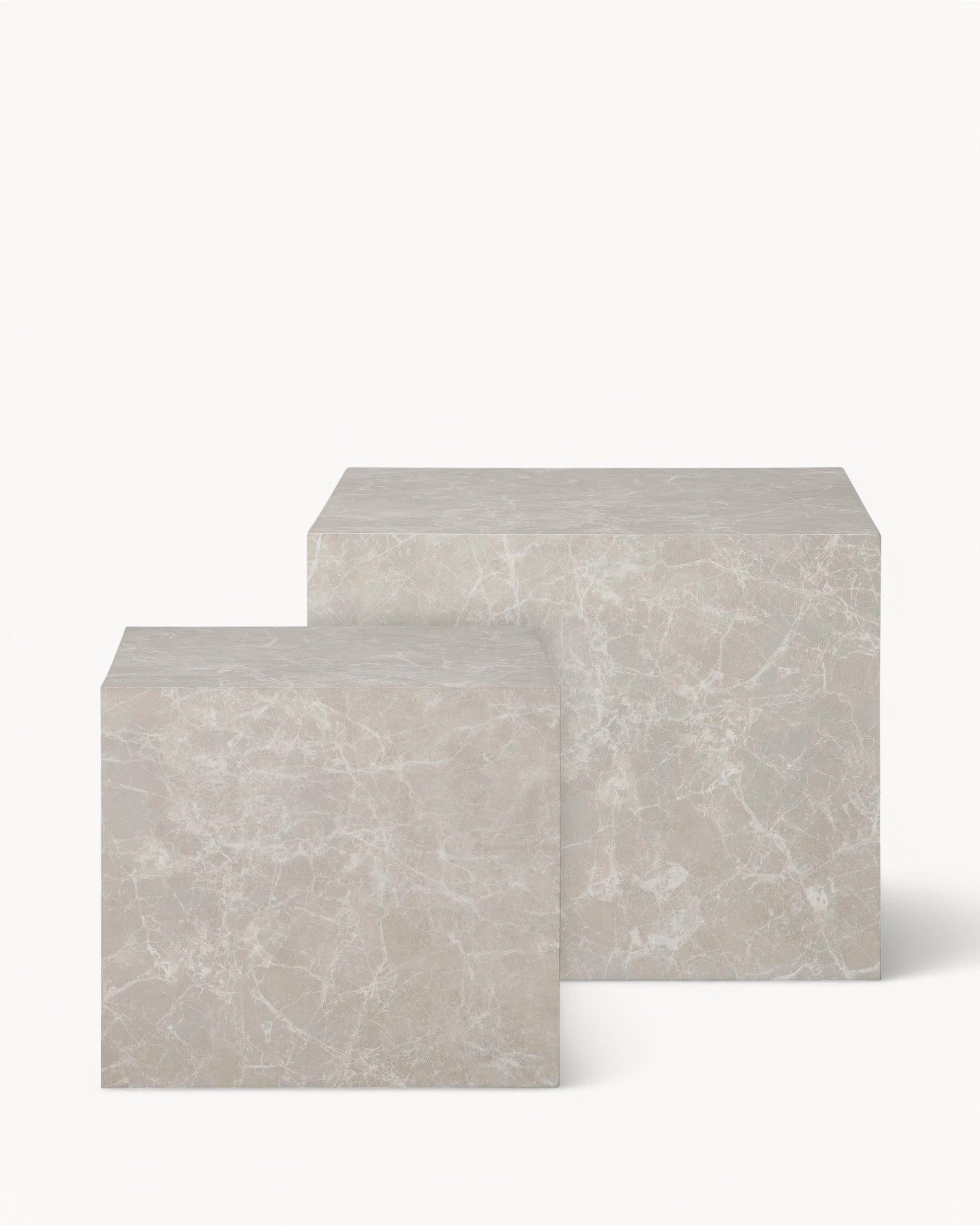 Prag Couchtisch Set – Marmoroptik Beige, Rund, 2er-Set