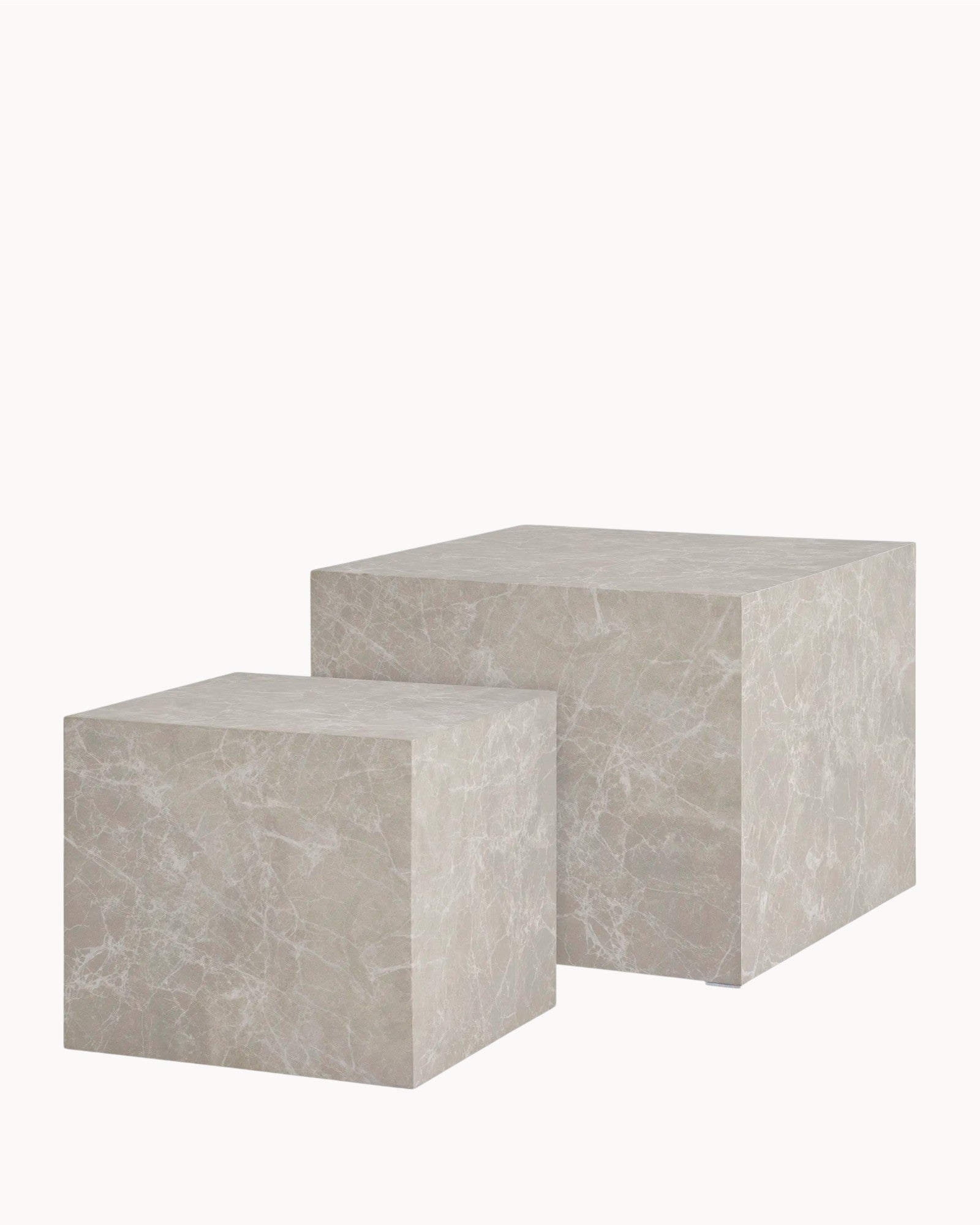 Prag Couchtisch Set – Marmoroptik Beige, Rund, 2er-Set