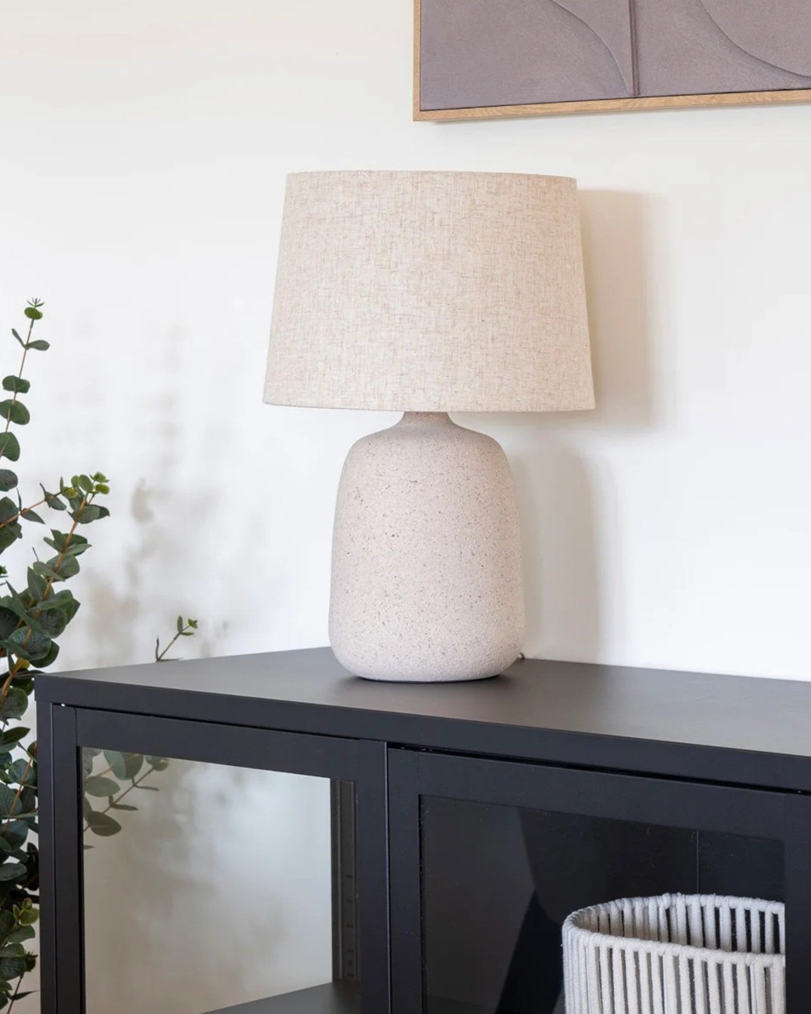 Croft Tischlampe – Keramik in Steinbeige – 46 cm – Dekorative Tischbeleuchtung